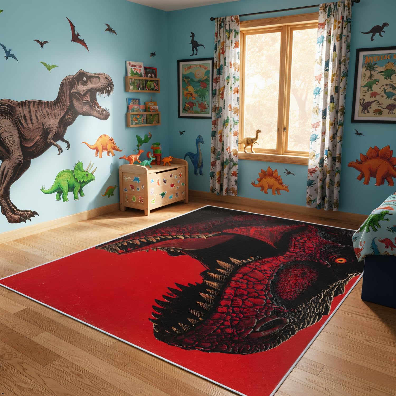 Red Dragon Area Rug, Realistic Dinosaur Head Print - Vibrant Mythical Creature Design for Living Room, Bedroom, Kids’ Room - Soft, Non-Slip, High-Definition Fantasy Carpet, 2x3 ft