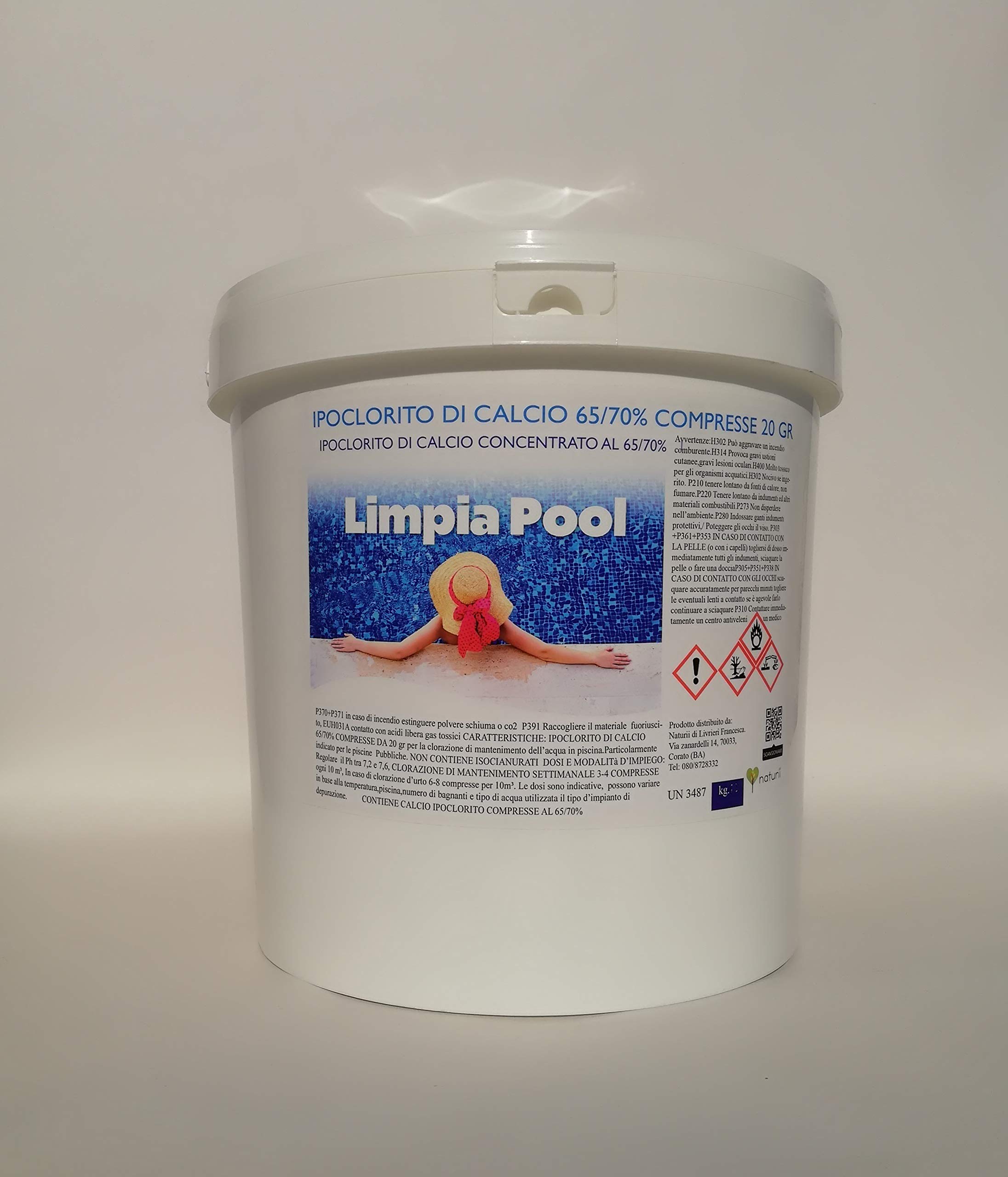 Naturii Limpia Pool® kg 5 Calcio Ipoclorito 65/70% in Pastiglie da 20gr. ipoclorito di Calcio Ideale per Piscina e IDROMASSAGGIO (Teuco,Jacuzzi,Dimhora,Bestway,Intex)