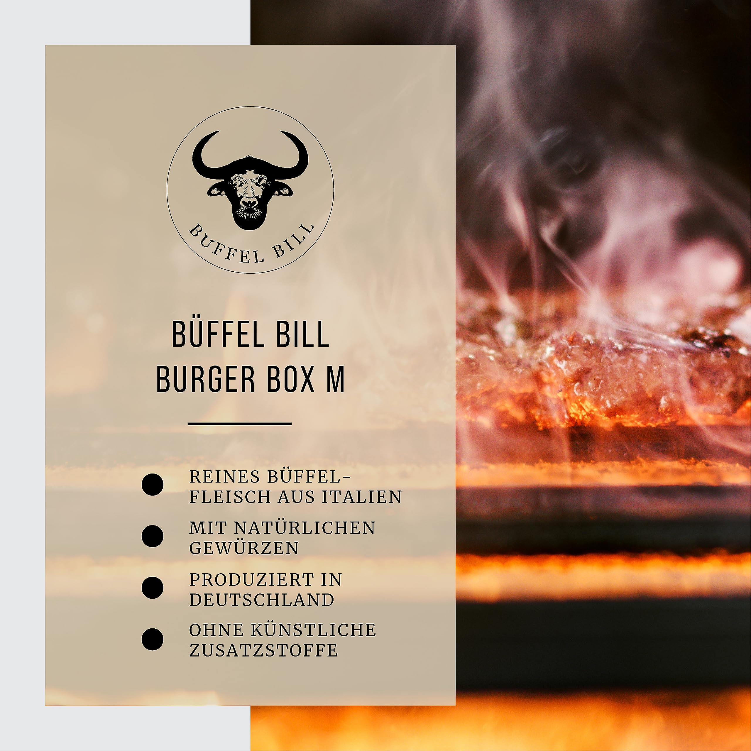 BÜFFEL BILL Burger Box M - 2,5kg I Saftige Gourmet Burger mit Prime Rib Patties, Buns & cremiger Büffelmozzarella I Aus den feinsten Wasserbüffel Cuts