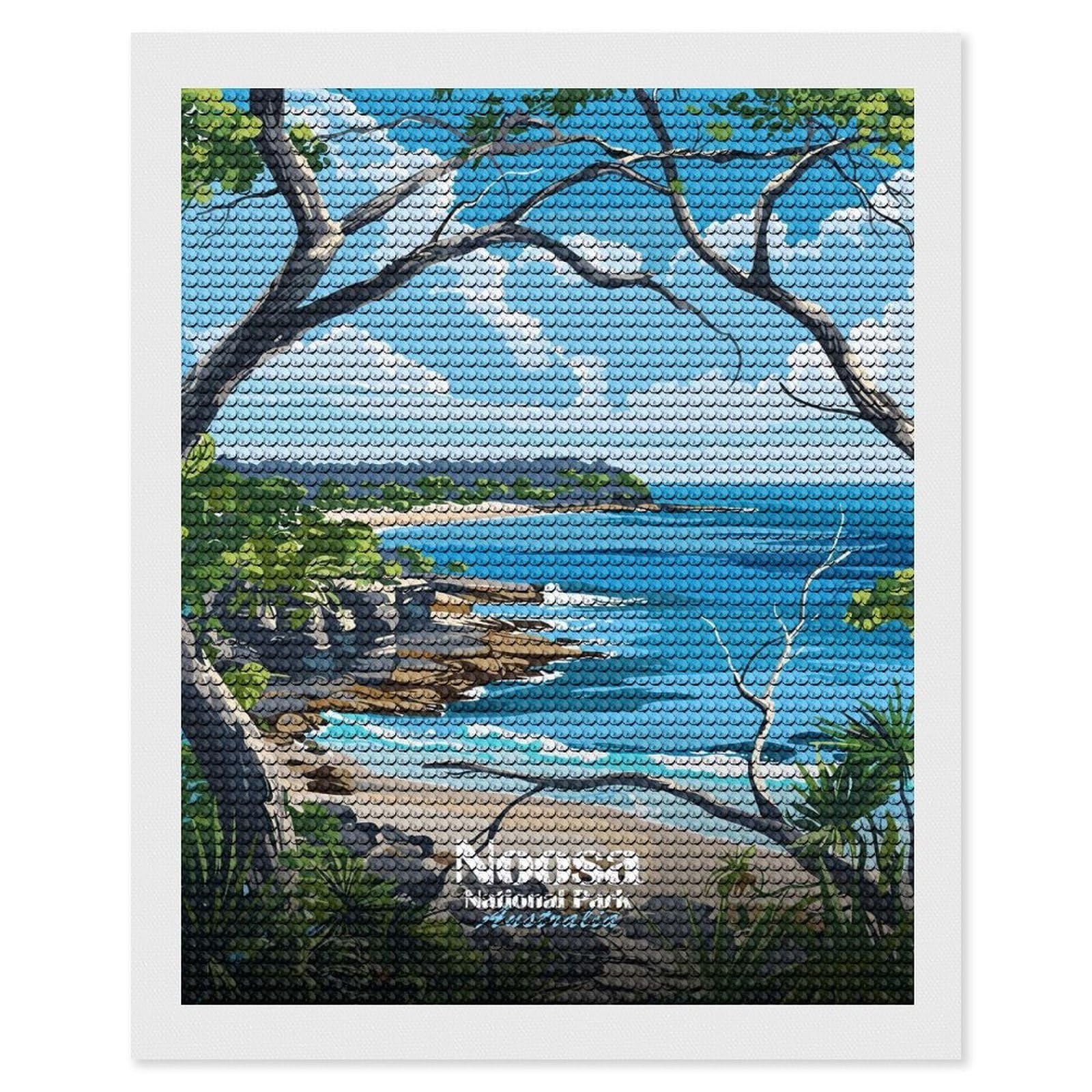 Junmoney Noosa National Park Australia Coastal View DIY Diamond Art Canvas Kit 16"x20", Complete Accessories, Creative Leisure Activity, Home Wall Decor, Gift Idea