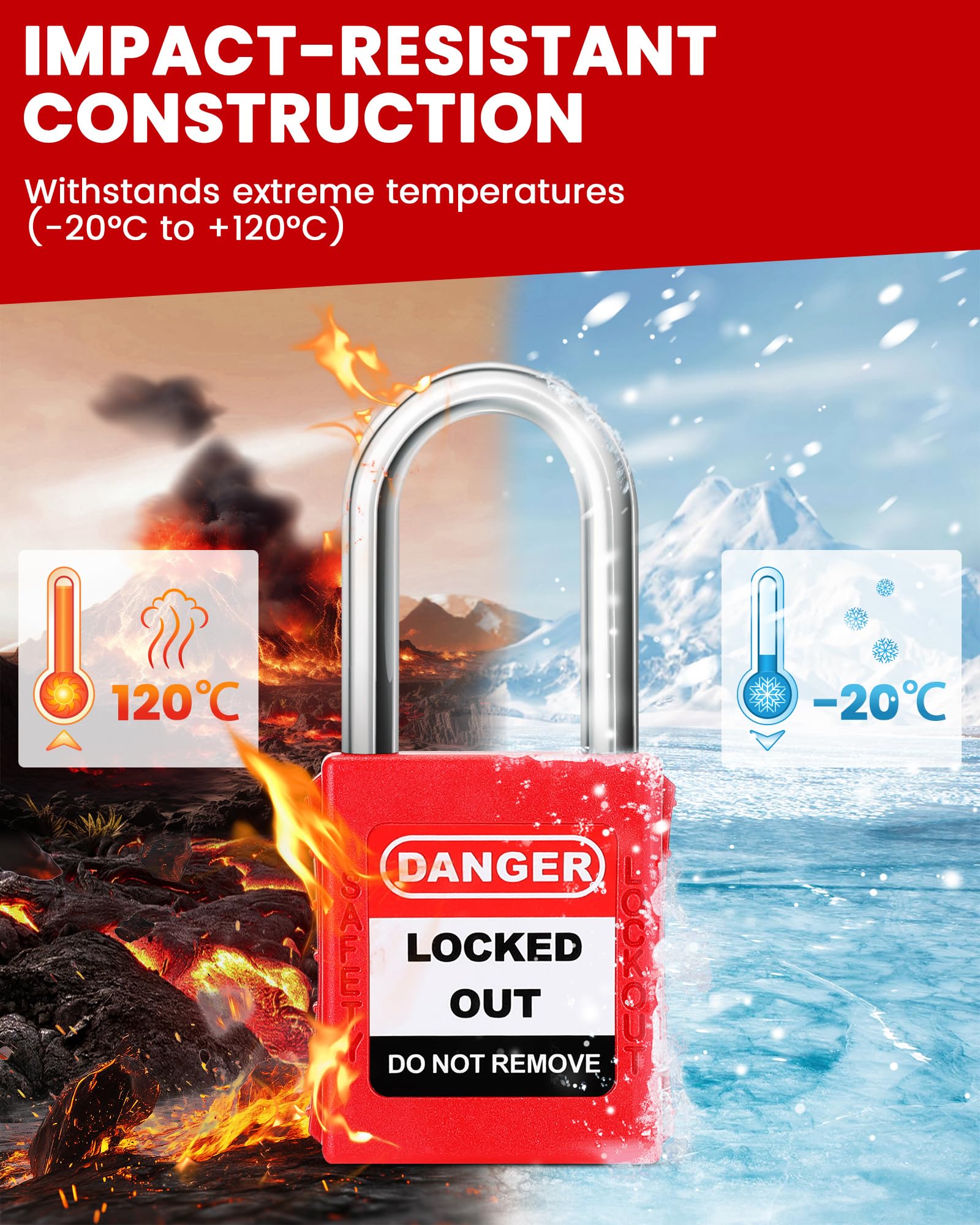 10pack Candado de seguridad, Cerraduras de bloqueo y etiquetado, Clave diferente,Rojo
