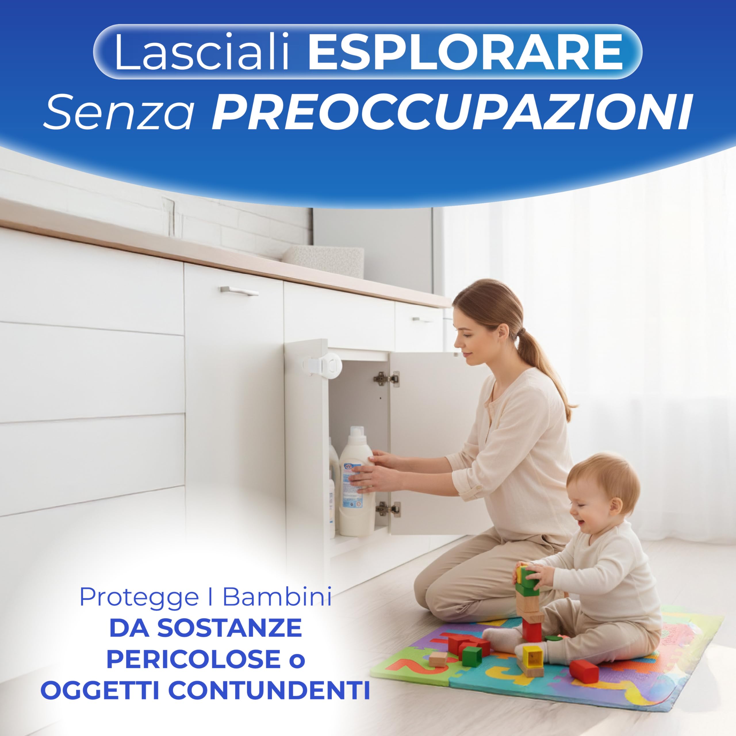 Blocca Cassetti Per Bambini Con Chiusura Di Sicurezza Adesiva, Installazione Senza Fori, Adesivo Ultra Resistente – Sicurezza Per Mobili Cucina Armadi Frigorifero
