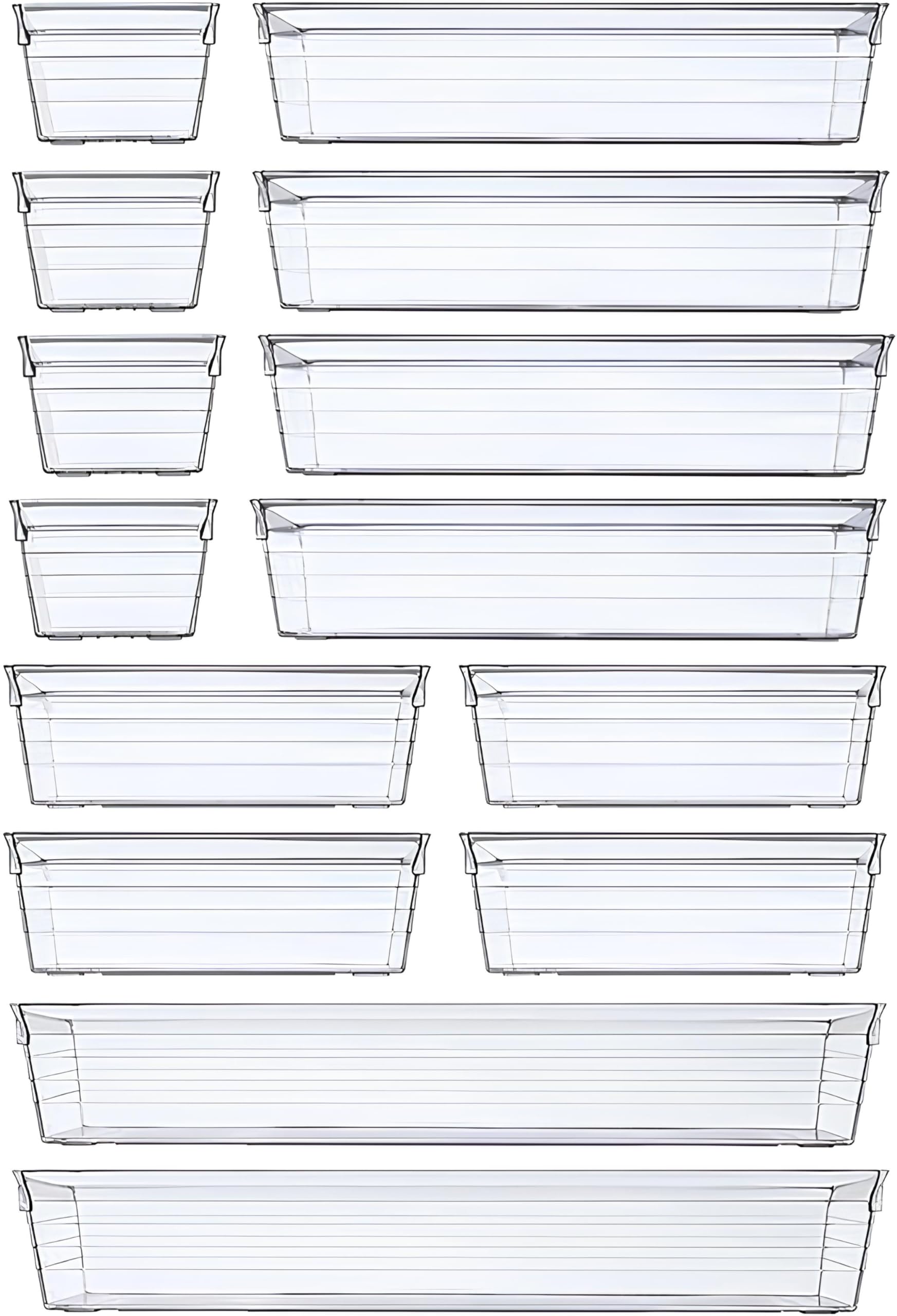 14-PCS Drawer Organizer, Bedroom Dresser Organiser Office Desk Drawers Organizer Trays Storage Tray for Makeup Jewelry Kitchen Utensils Spoons, Bathroom Organizer Kitchen Organizer