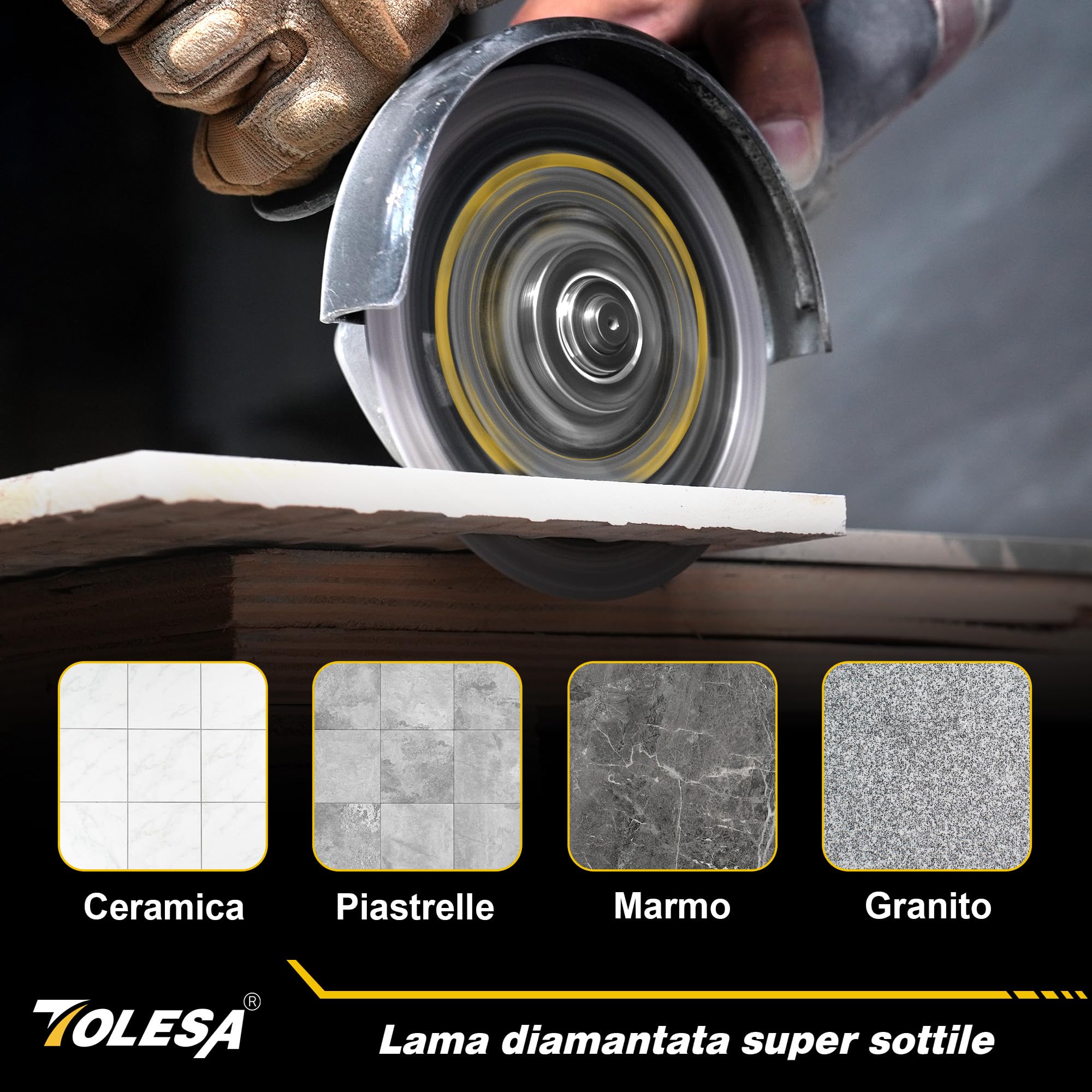 TOLESA Disco Diamantato 125 mm, Disco da Taglio Extra Sottile per Piastrelle, Ceramica, Marmo e Granito, Per Taglio a Secco o ad Acqua, Foro 22,23 mm con Anelli Adattatori 20 mm & 16 mm (Set da 3)
