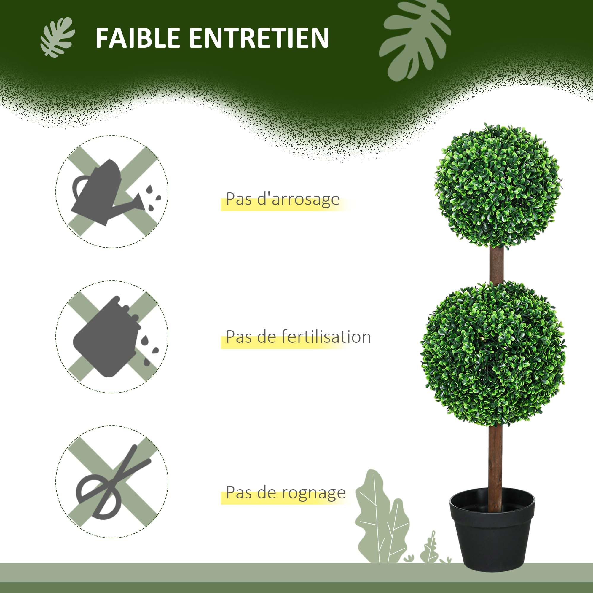 HOMCOM Lot de 2 Arbres Buis Artificiel Double Boules avec Tronc et Pot - Hauteur 90 cm Vert