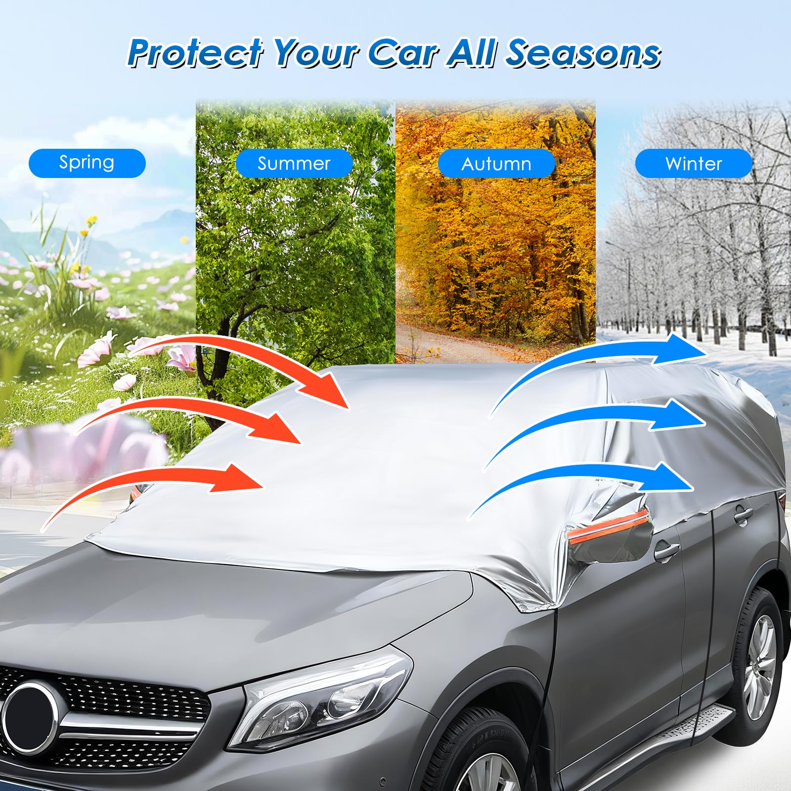 Telo Impermeabile Esterno Ninonly 210D Universale Copri Auto SUV per Esterno per Tutte le Stagioni, Protezione da Pioggia, Polvere, Sole, Foglie Argento