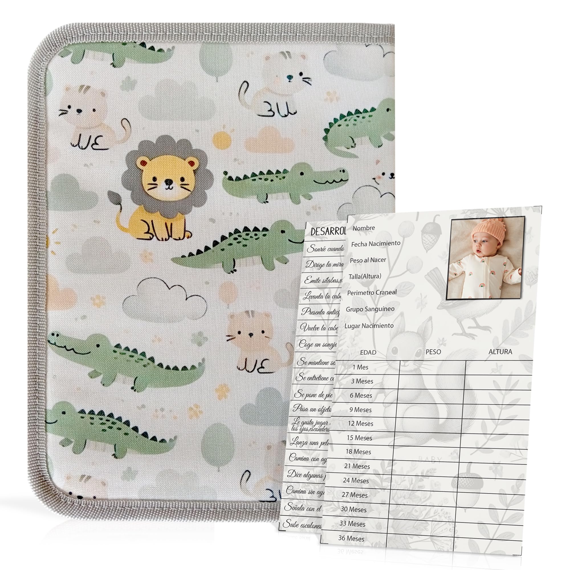 Portadocumentos Bebé para Cartilla Sanitaria con Tarjetas de Crecimiento y Primeros Logros, Carpeta y Porta Documentos Bebé, Funda Libro de Salud, Regalo para Baby Showers