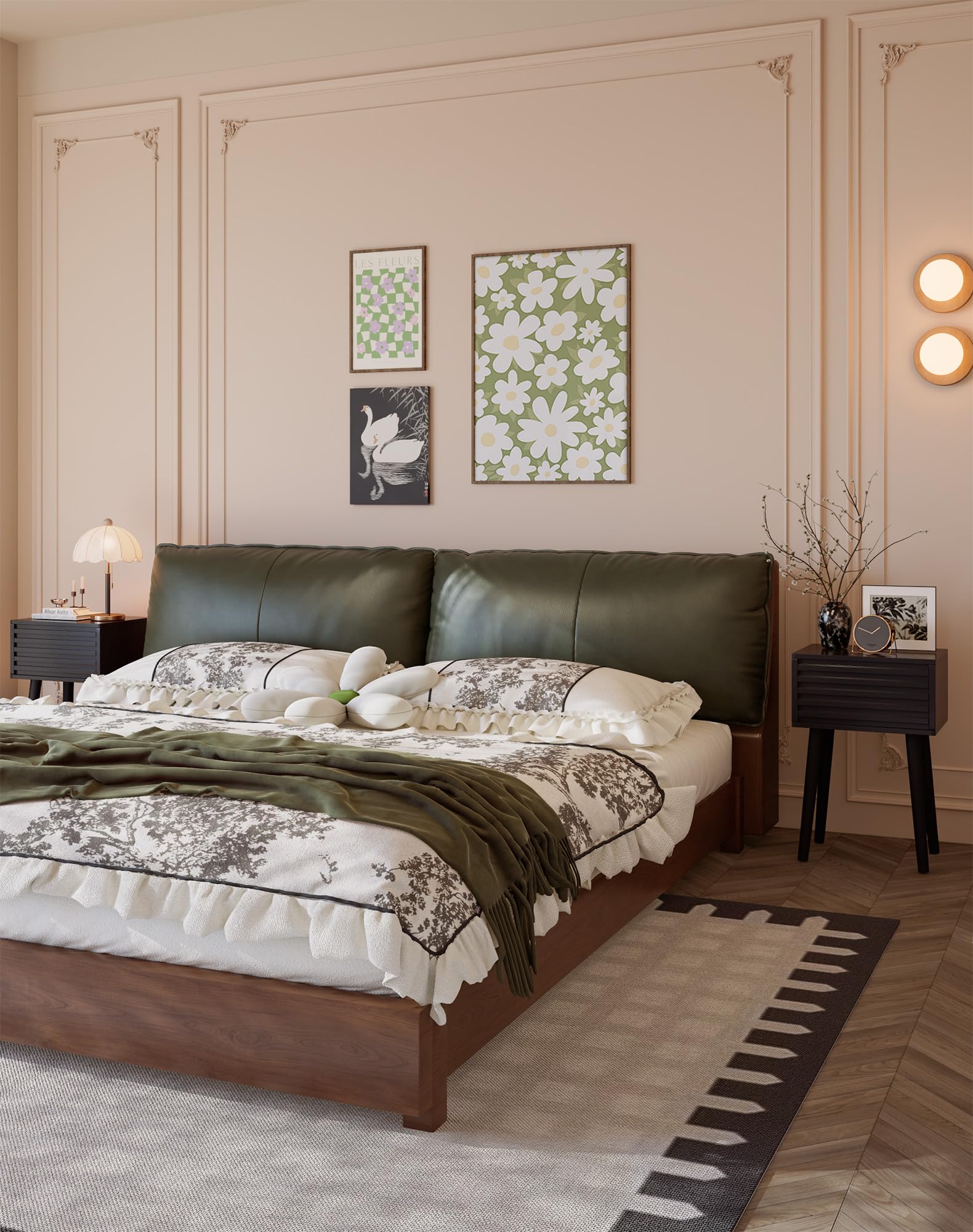 YMYNY Set di 2 Comodini, Tavolini da Salotto, Stile Mid-Century Moderno Canaliato, Cassetto a Apertura a Pressione, Gambe in legno massello, 35×27×53cm, per Camera da Letto, Soggiorno, Nero HST018B-2