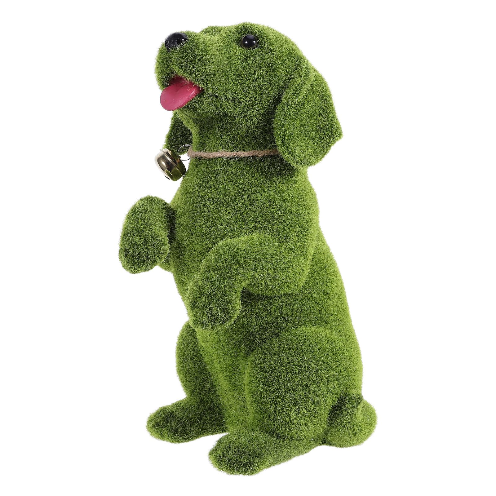Kisangel Statua di cane floccata: scultura decorativa di cane in piedi con campanellino - Statua realistica di piccolo animale floccata per giardino, patio, cortile e spazi esterni.