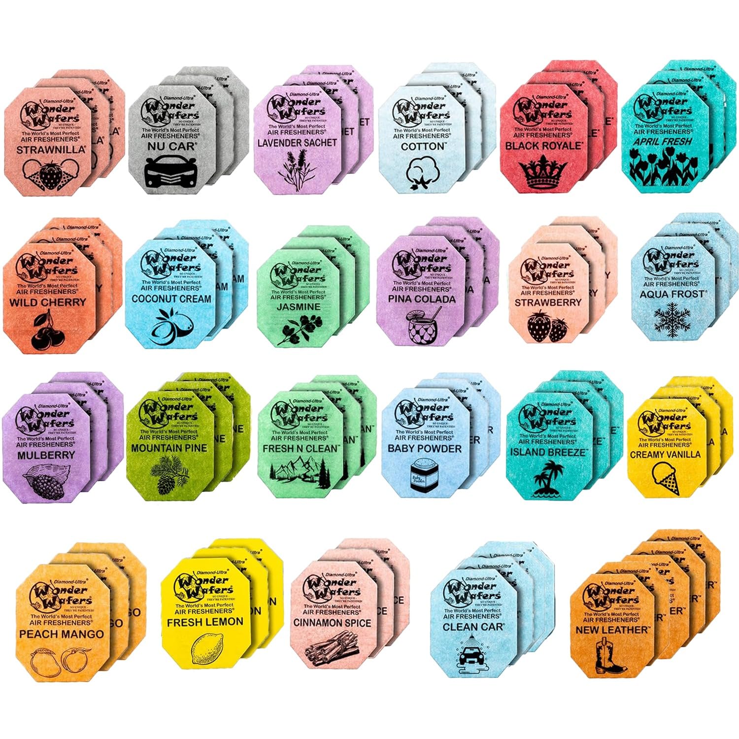 Wonder Wafers Car Air Freshener Wafers Variety Pack of 72 - Individually Wrapped Car Air Fresheners - 23 Scents Car Fresheners (72 Pack 23 Scents)