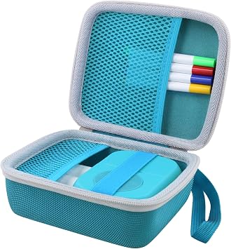 Hard Storage Case for Ceaco Hello Blink Mini Stickers and Photo Printer/Tattoo Maker Create and Print Custom Temporary Body Art for Kids Ages 8+, Blue Case + Grey Zipper
