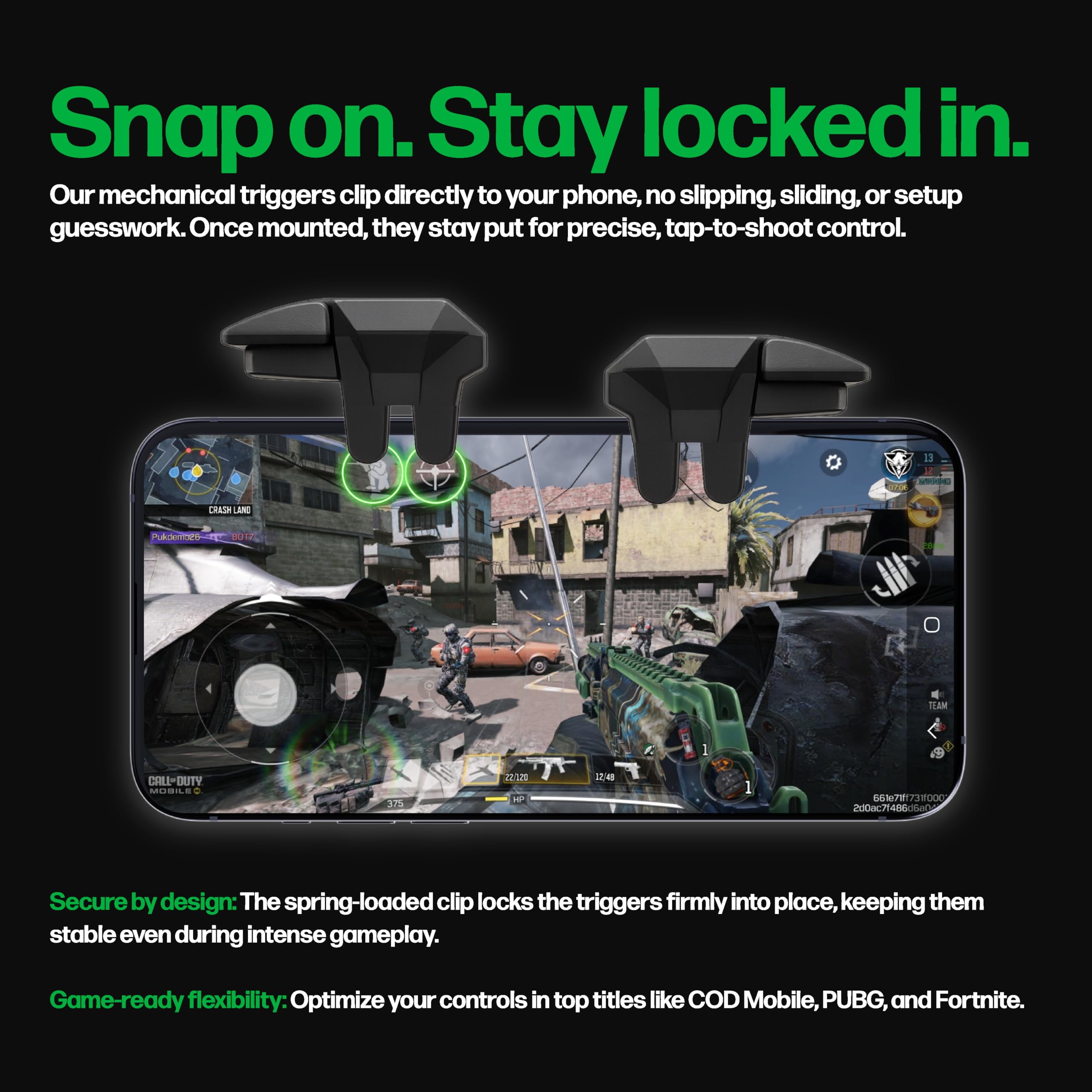 PUK Mobile Gaming Triggers - Clip-On, Zero Delay, Phone Triggers for Gaming - Fortnite, CODM, PUBG Mobile Controller - Game Controller Clip on for Smartphones (iPhone & Android Compatible)