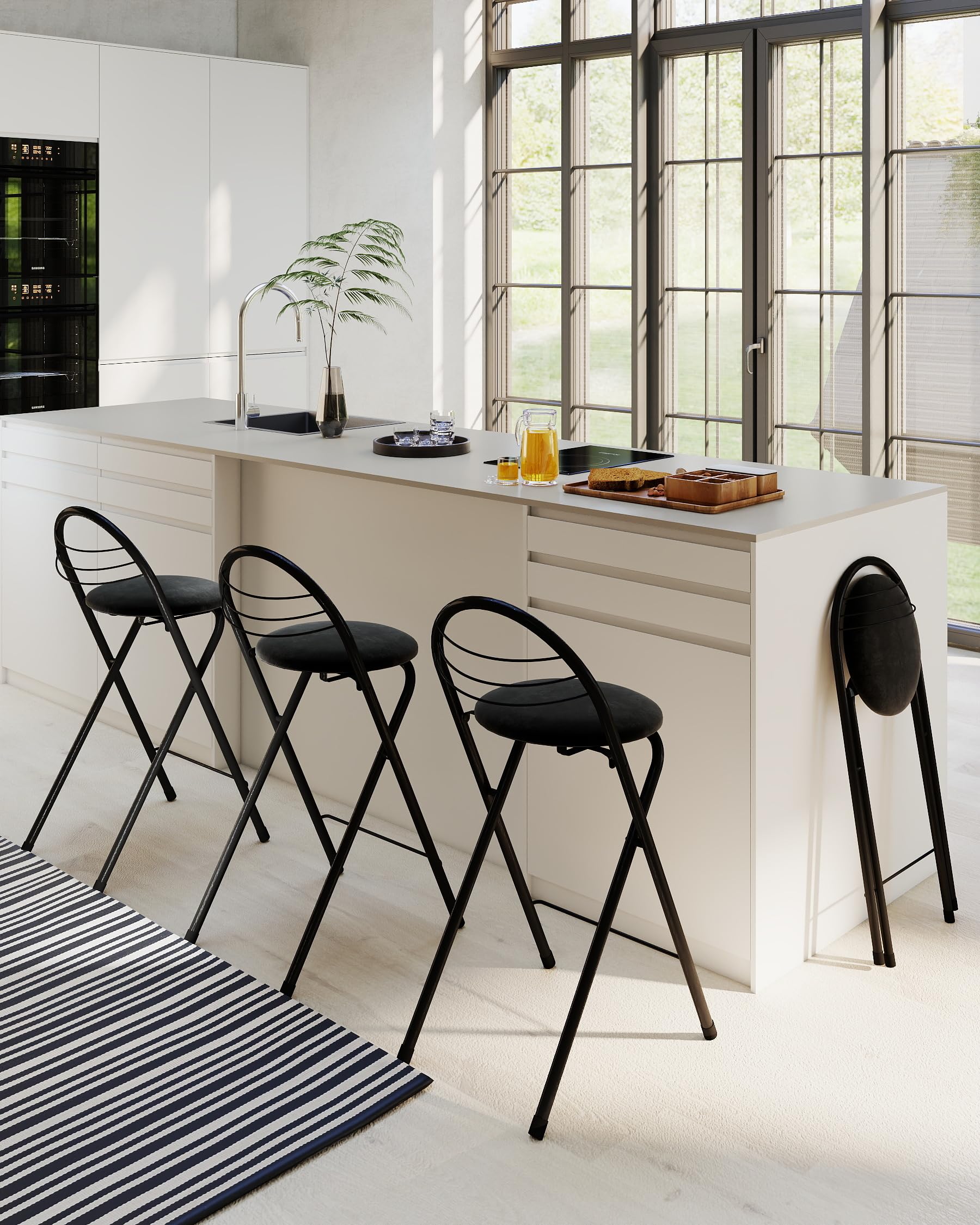 Juego de 2 Taburete Plegable de Bar con Respaldo, Asiento de Terciopelo Suave, Altura de Asiento 60cm, Silla Alta Plegable Portátil para Cocina, Desayunador, Eventos y Camping