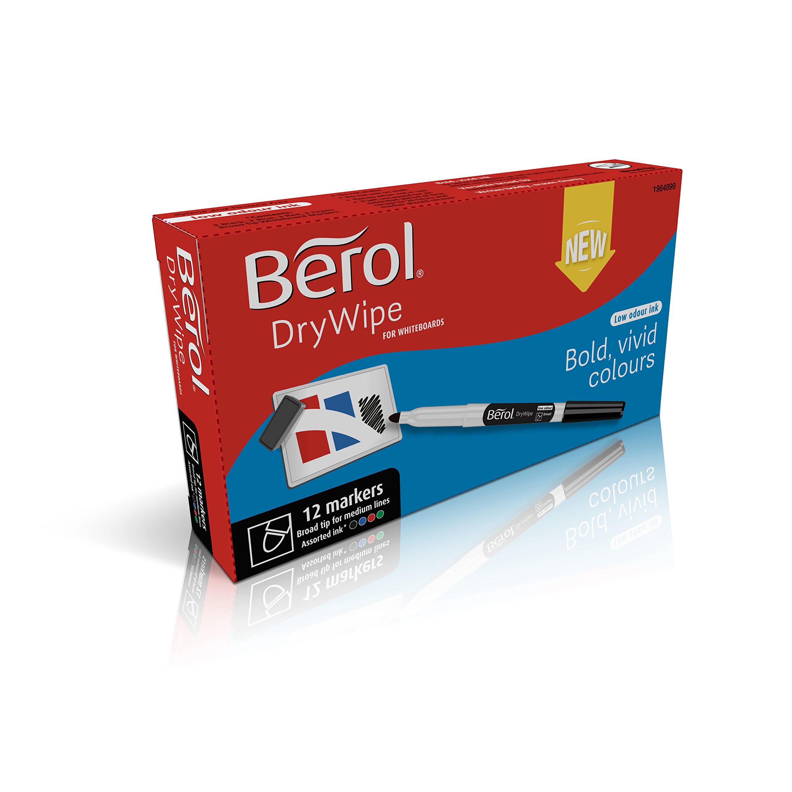 Berol Dry Wipe Broad Tip Whiteboard Pen - Assorted Standard Colours (Pack of 12)