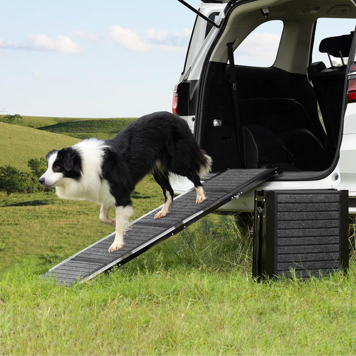 Dog Ramp for Car, Folding Portable Pet Stair Ramp with Non-Slip Rug Surface, Extra Wide Dog Steps for Medium & Large Dogs Up to 250LBS for Car, SUV & Truck (71" L x 17.3" W) 71"L x 17.3"W