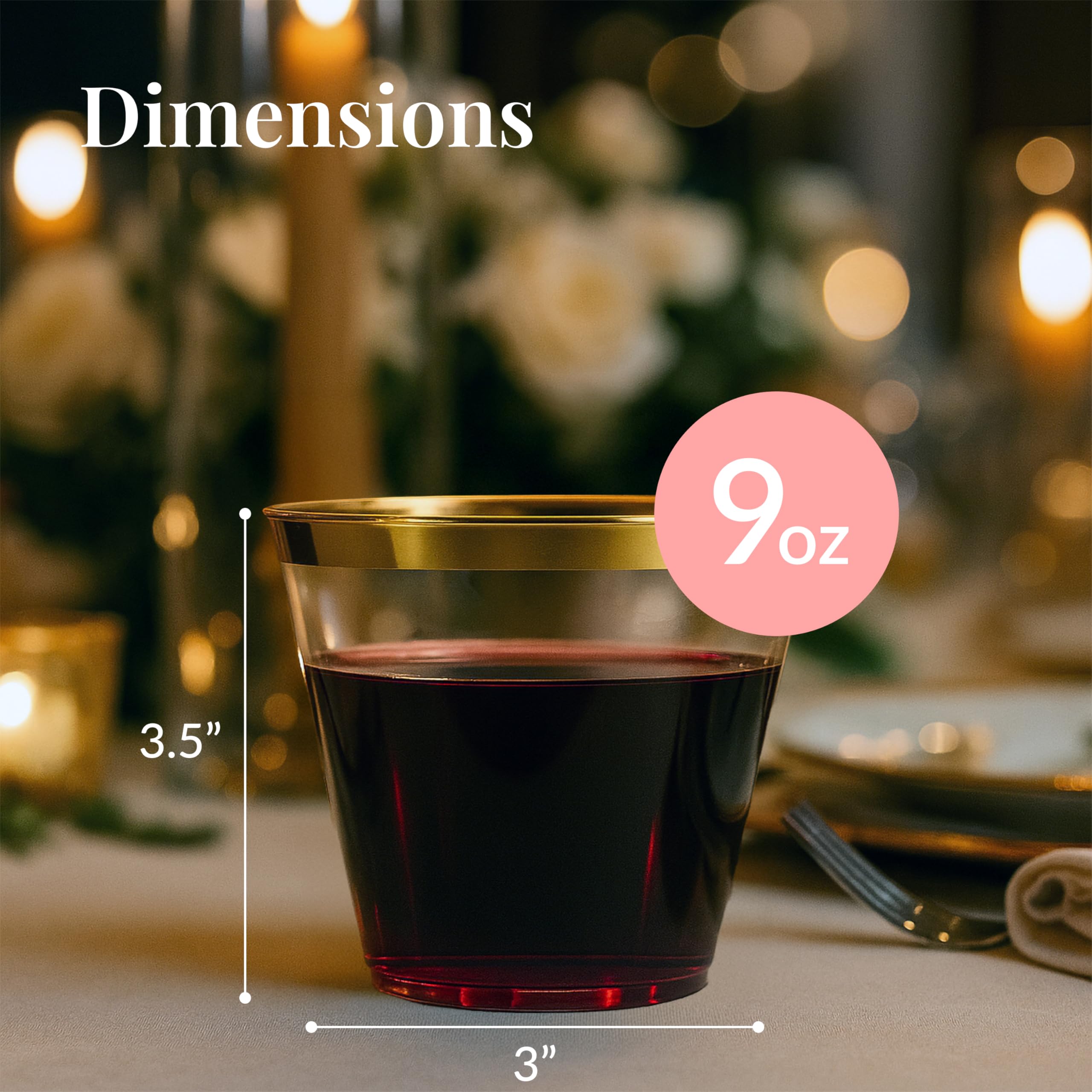 Prestee Vasos desechables duros | Copas de vino de plástico | Copas de cóctel de plástico | Vasos de plástico | Vasos de fiesta a granel | Vasos de boda | Copas doradas (200 unidades, oro (9 onzas)