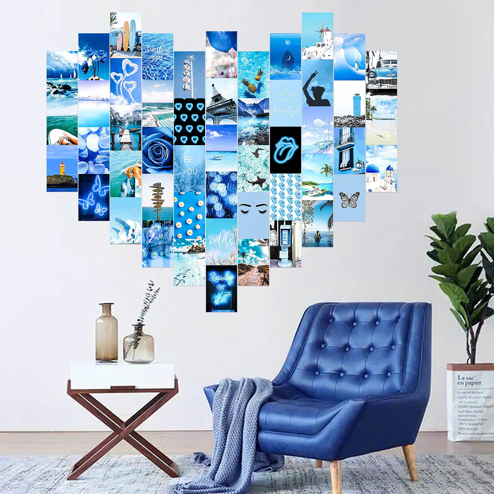 Blue Wall Collage Kit Aesthetic Pictures 50 Set 4x6 Inch Art Photos