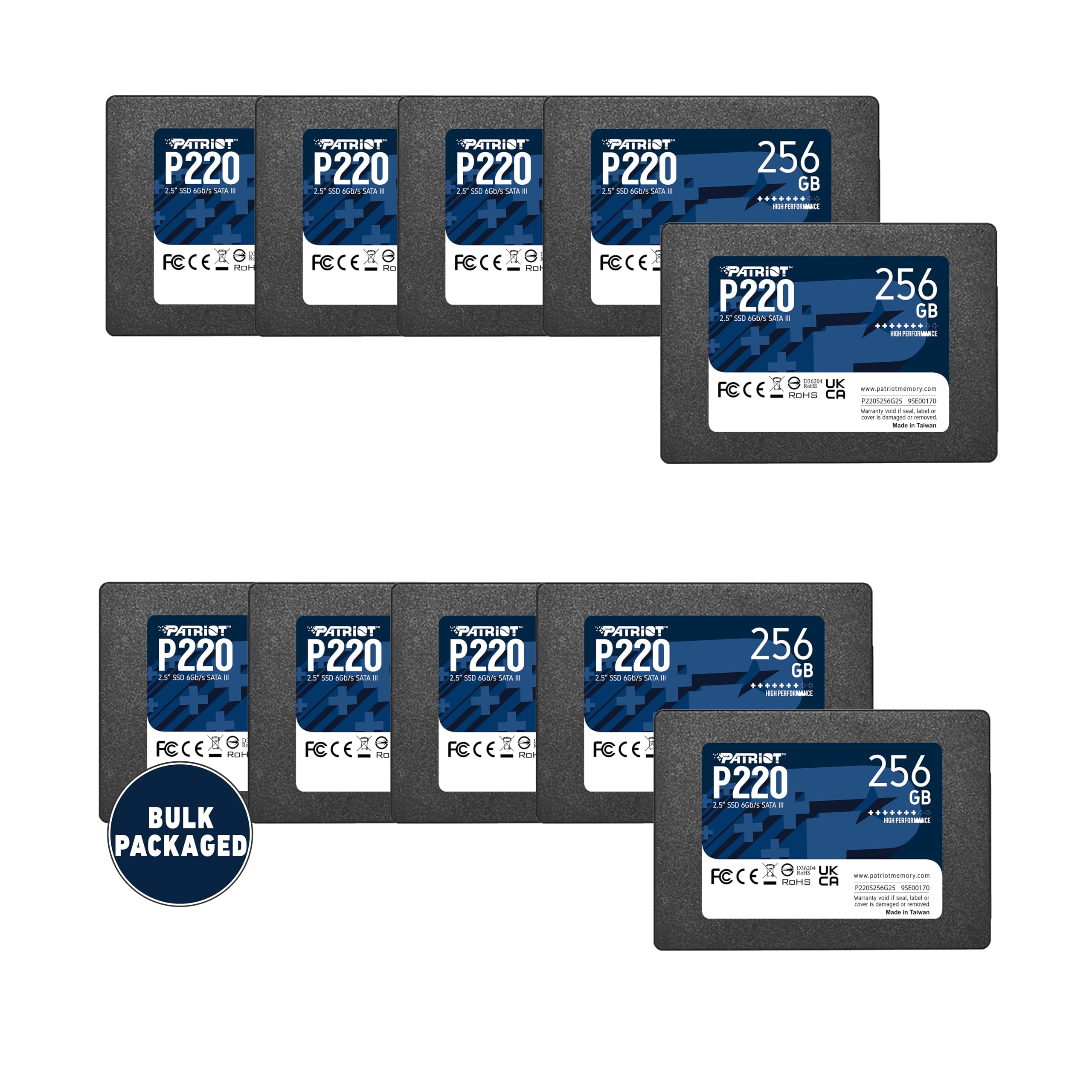 Patriot P220 256GB SATA 3 2.5" SSD Bulk 10-Pack
