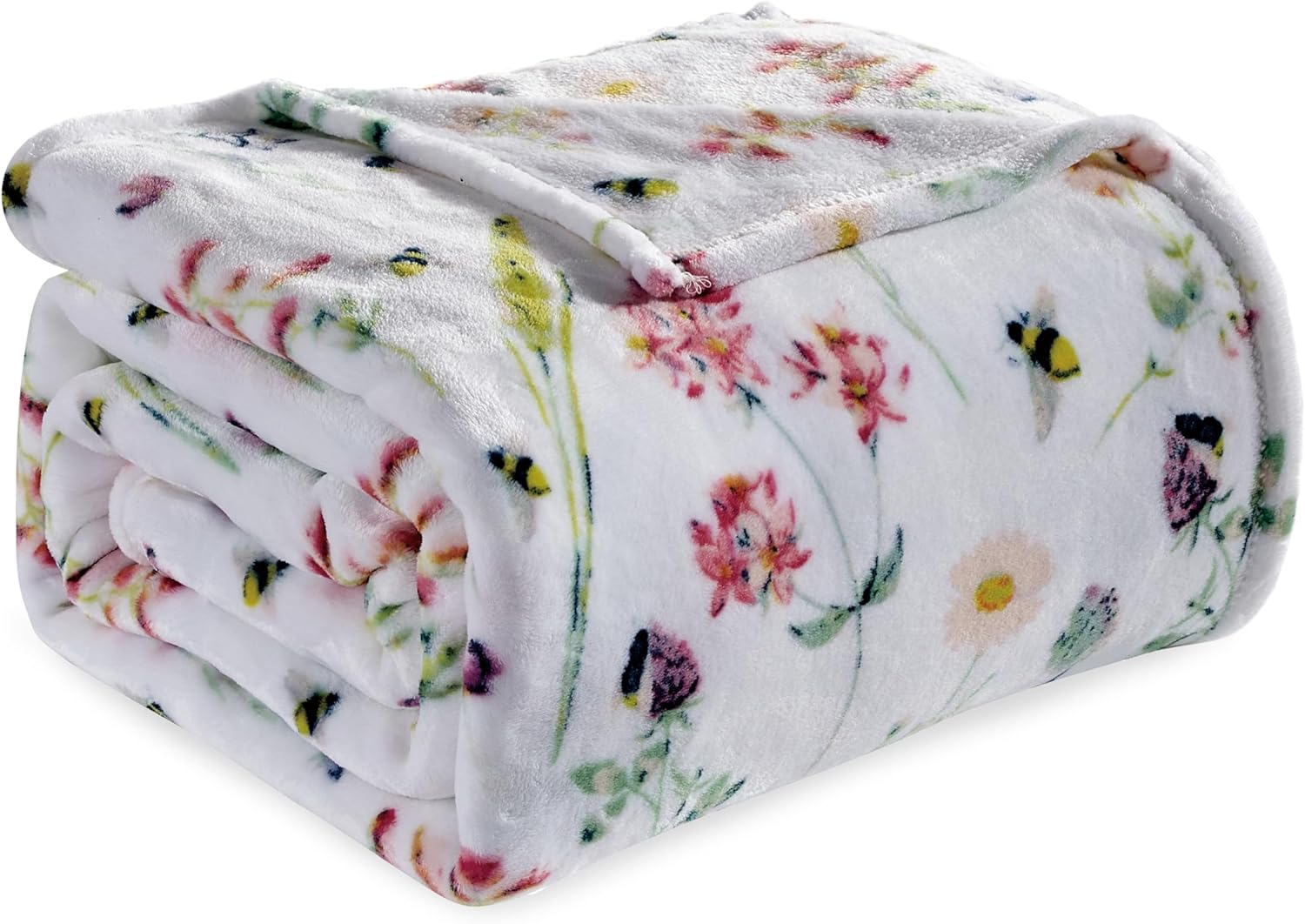 Elegant Comfort Ultra Soft Print Flannel Fleece Bed Blanket, Cozy-Fuzzy Lightweight Bedspread Coverlet, All Season Decorative Blanket for Couch, Sofa, Floral Design, King Size, Bloom