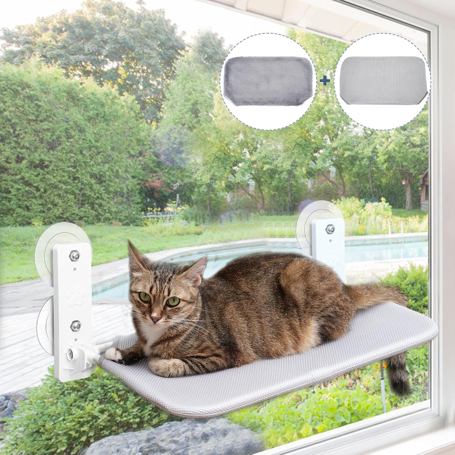 Cat Window Perch, Cat Window Bed, Foldable Suction Cup Cat Hammock for Indoor, Hanging Narrow Window Seat for Cat, Two Replaceable…