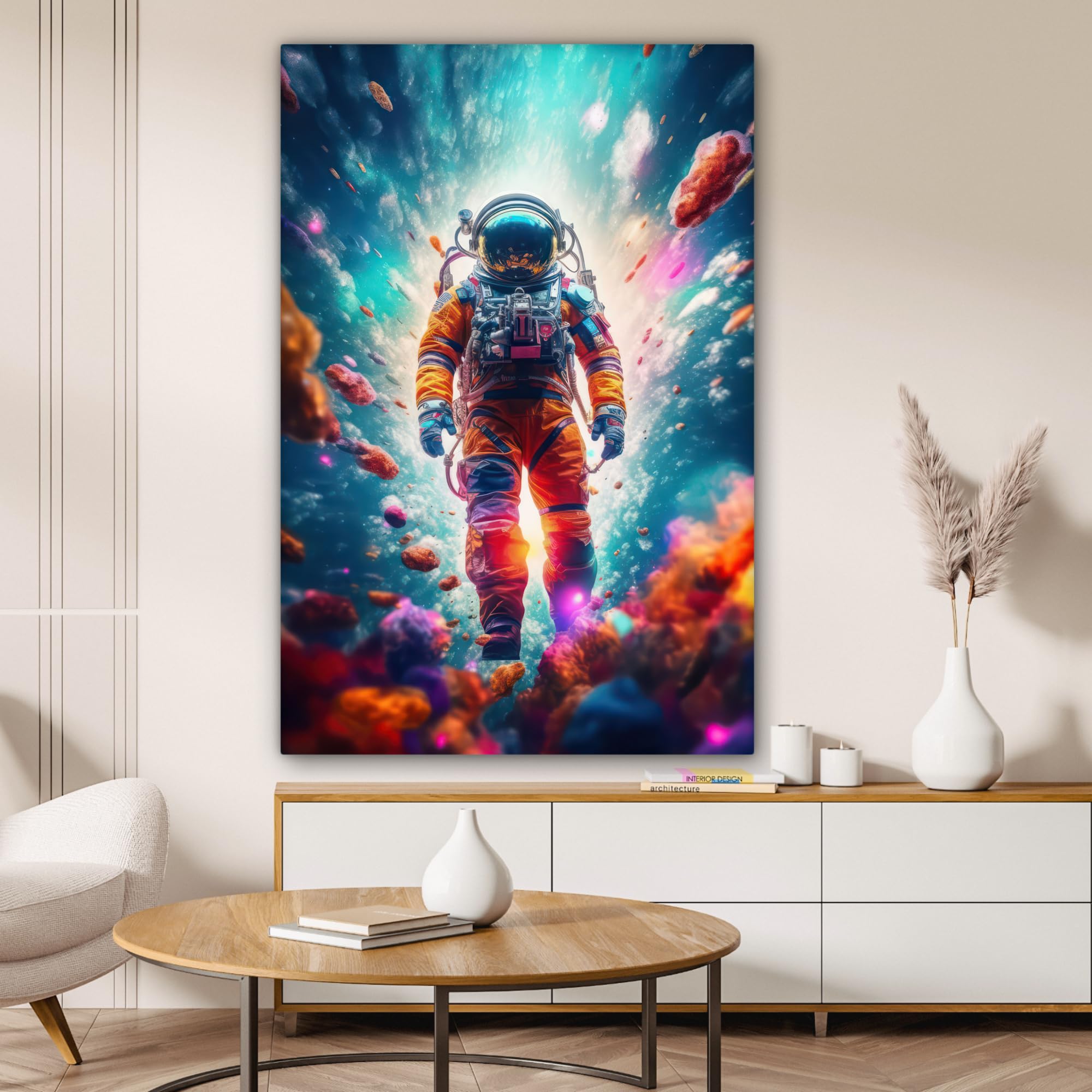 MuchoWow© Quadro Camera Da Letto 80x120 cm Quadri Soggiorno Decorazione Parete Quadri Moderni Su Tela Stampe Foto Con Cornice Quadretti Poster Casa Astronauta - Meteorite - Neon