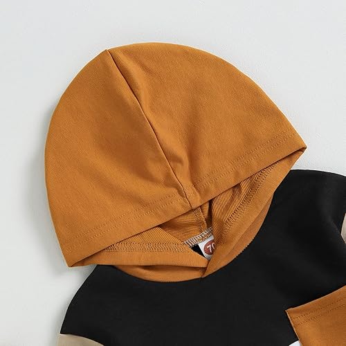 Miniatura 4 de FYBITBO Conjunto de sudadera con capucha y pantalones de bloque de color para bebés y niños pequeños
