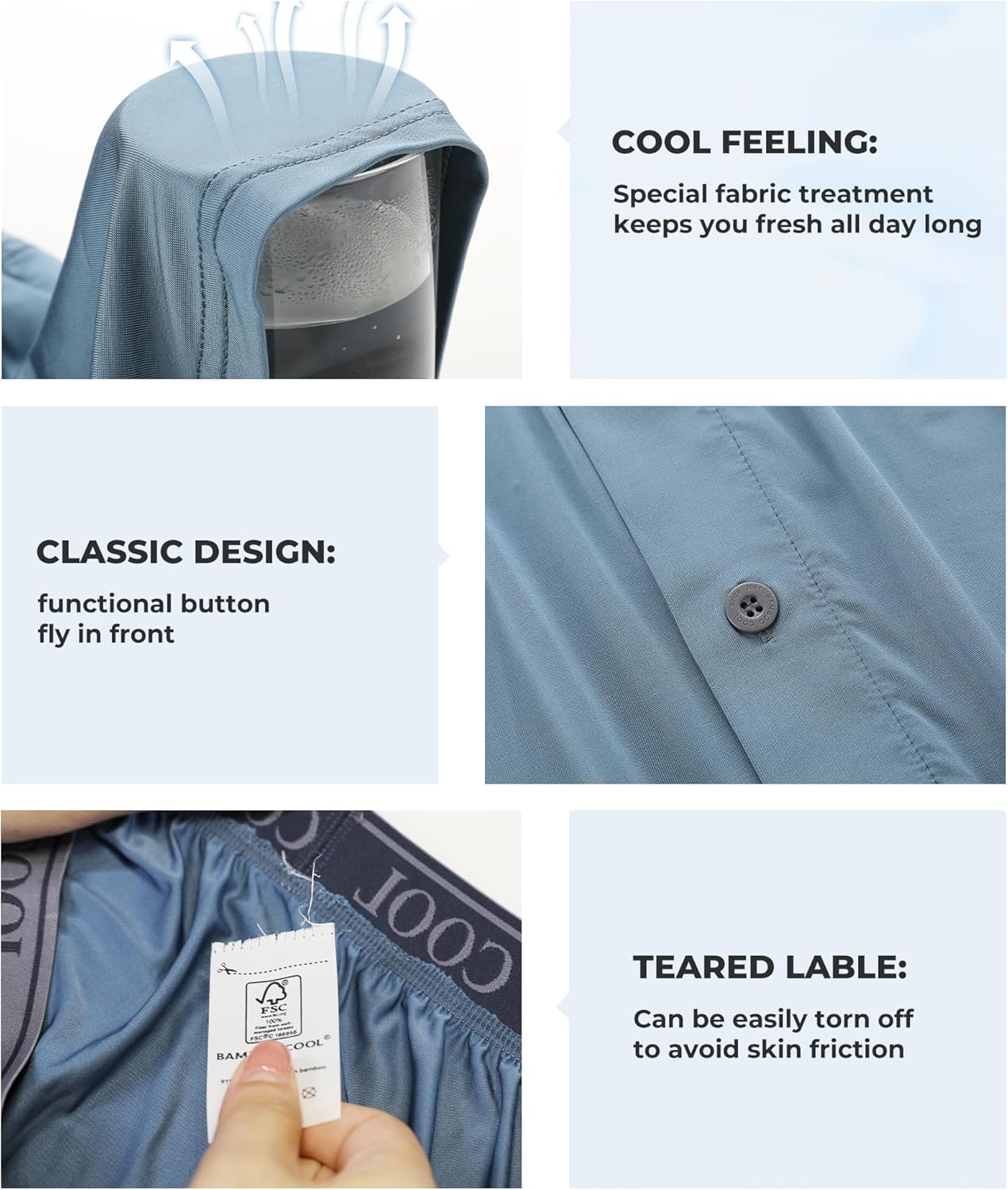 BAMBOO COOL Soft Men's Boxer Shorts 3 Pack,Silk Feeling Underwear for men with Button Fly,Breathable Loose Fit Boxers - Image 4