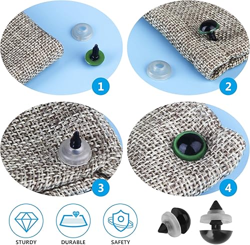 Miniatura 4 de FEMBW 600 piezas de seguridad para ojos y narices con arandelas para animales de peluche Amigurumi, muñeca de ganchillo, ojos de plástico negro con