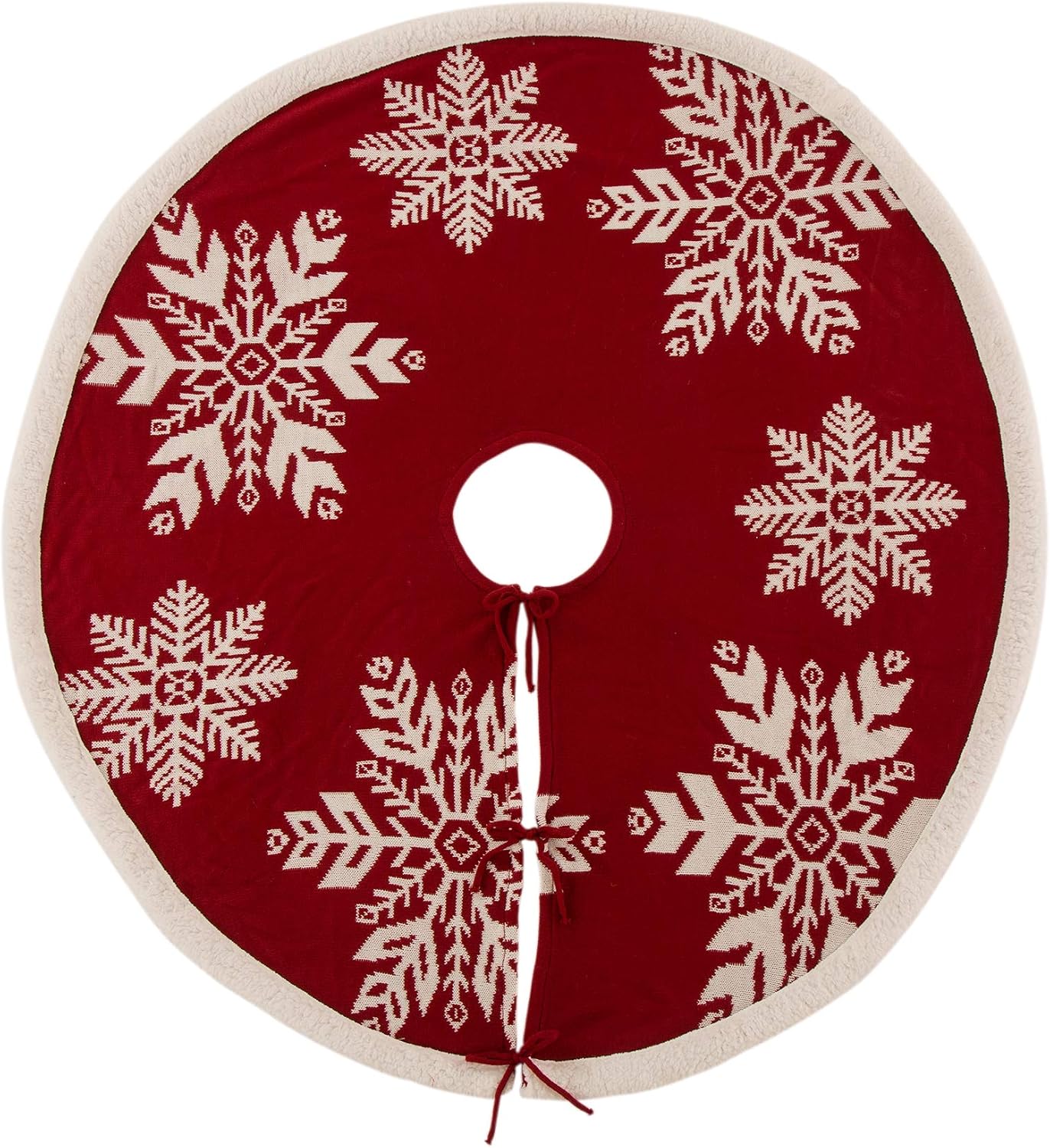 Glitzhome 48" Knitted Red Christmas Tree Skirt with Snowflake Pattern for Xmas Winter Holiday Party Decoration(White Snowflake)