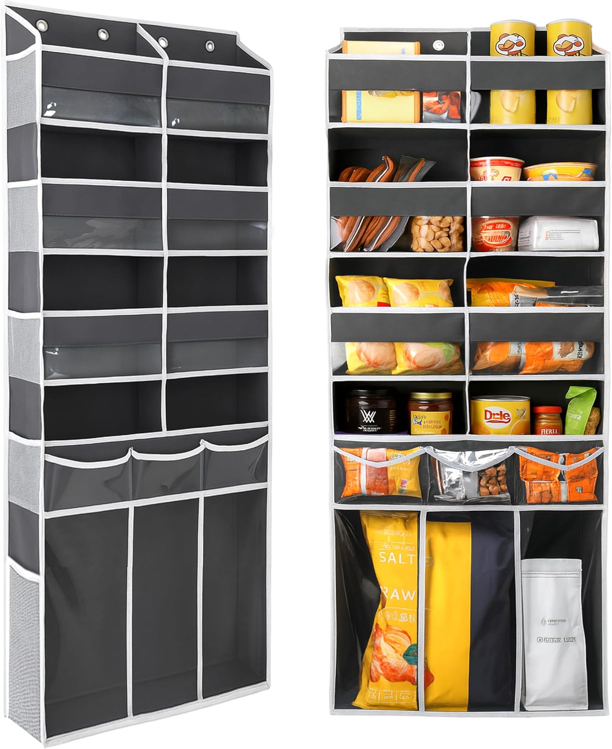 Extra Large Over The Door Organizer with Clear Pockets - 8 Compartments & XL Bottom Storage, Heavy-Duty Hanging Organizer for Bathroom, Bedroom, Closet (57 Inch Height). (Dark Grey)