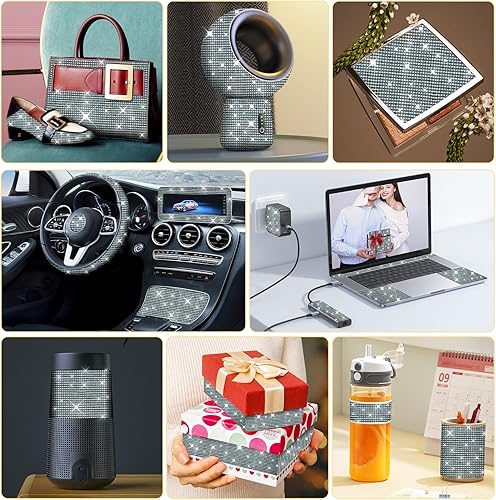 Miniatura 6 de 3 rollos  6.6 yardas, cinta autoadhesiva de diamantes de imitación de diamantes de imitación, diamantes de imitación para manualidades, decoración