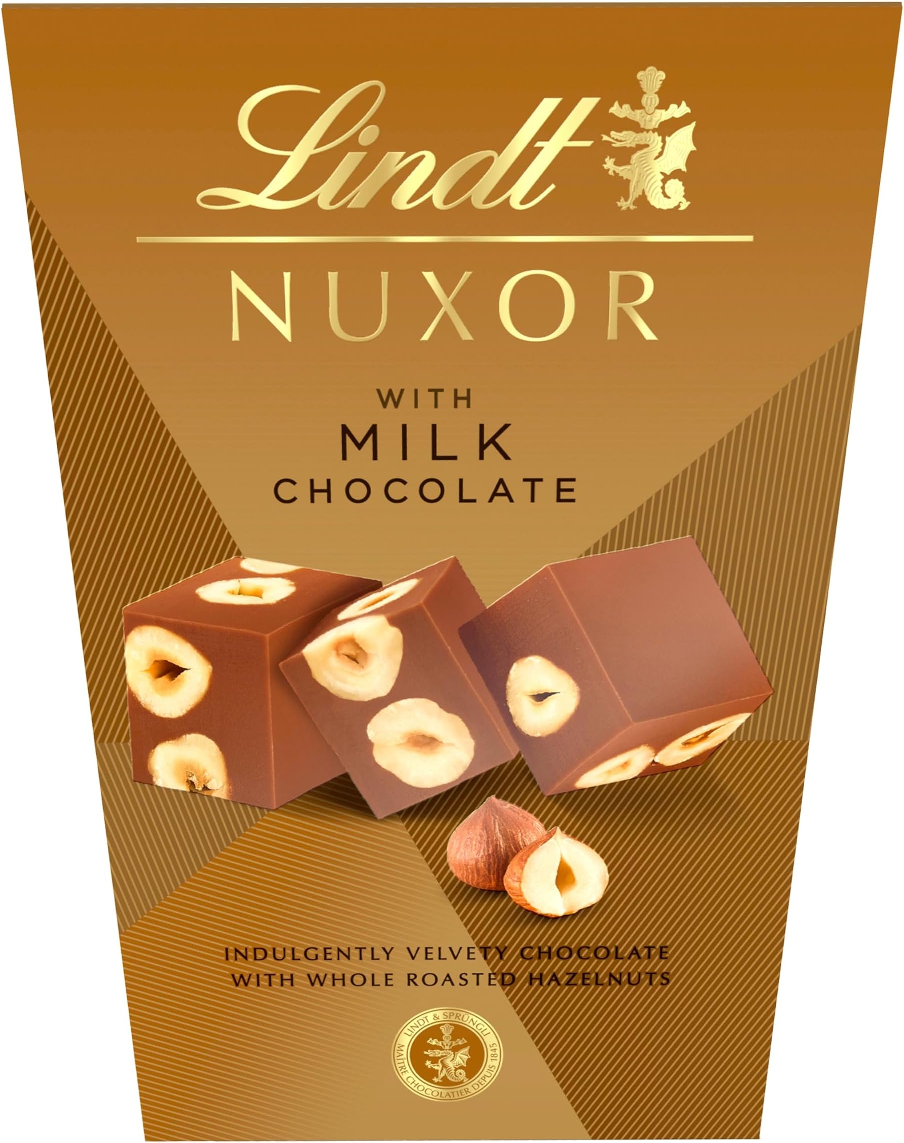 Lindt Nuxor Milk Chocolate Ganache with Whole Roasted Hazelnuts – 150g – Gift or Sharing Box – Luxury Swiss Chocolate