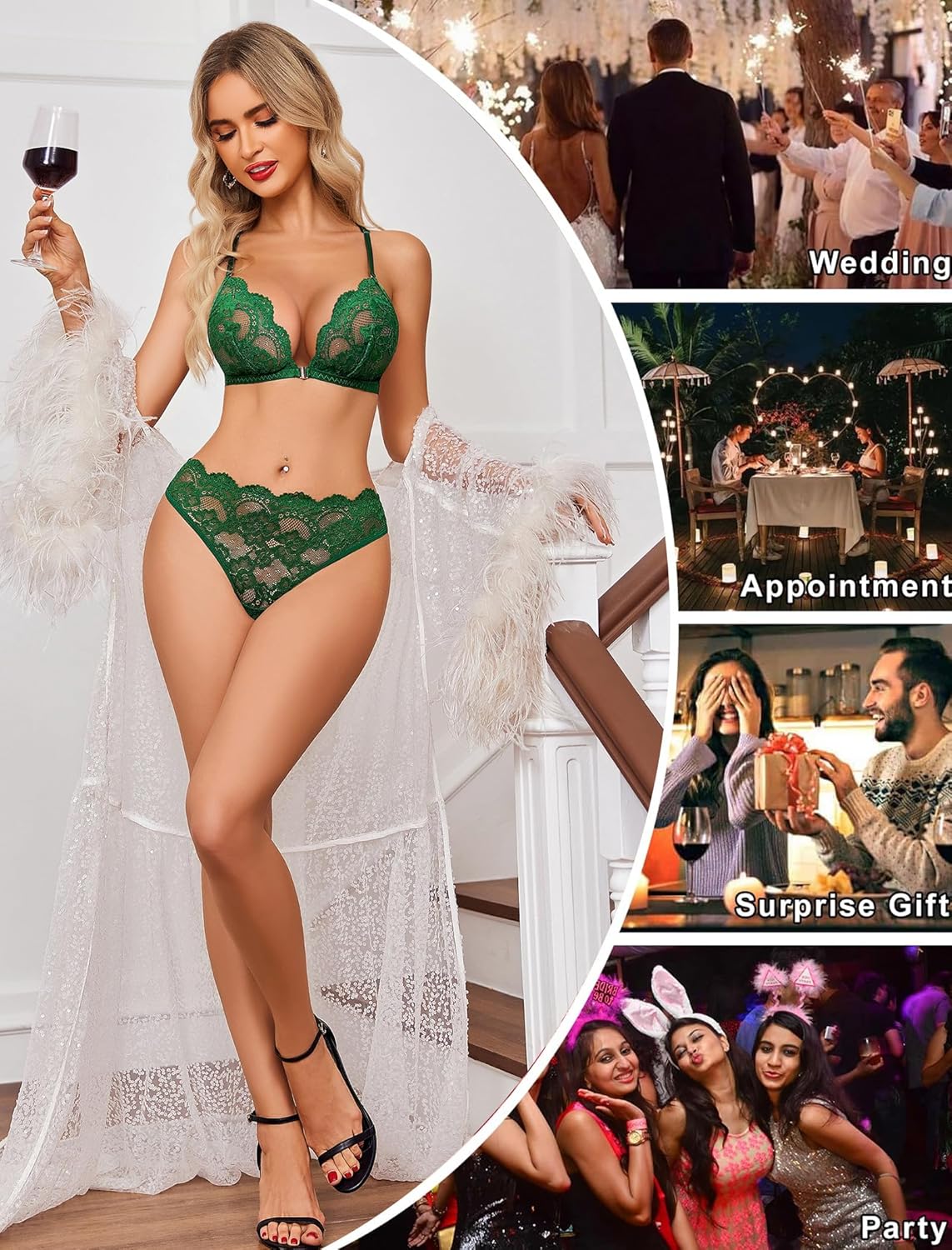 Avidlove Lace Lingerie Set for Women Sexy Front Closure Matching Bra and Panty Sets 2 Piece Wireless Bralette Outfits S-XXL - Image 5