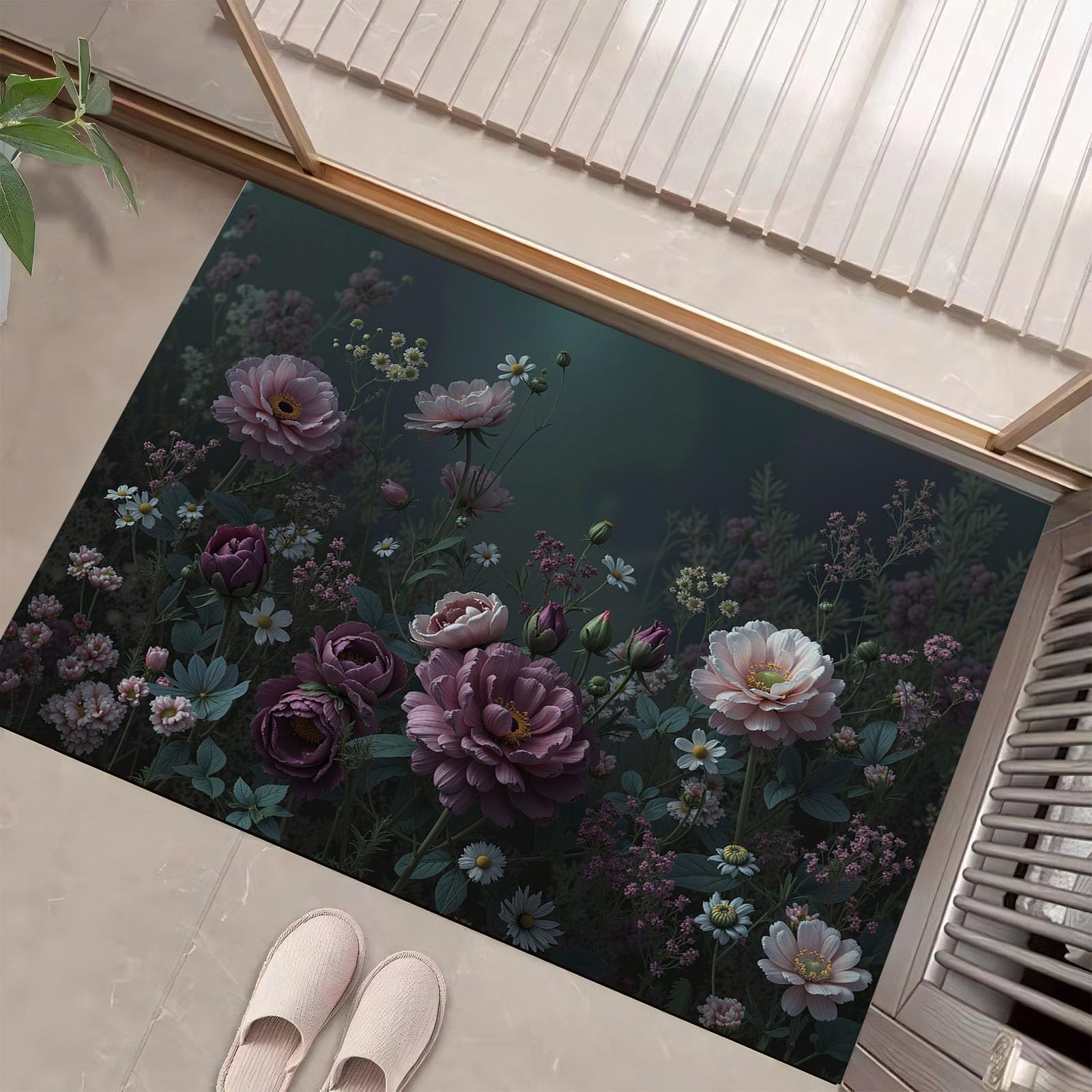Tapis d'entrée intérieur contre la saleté paillasson rétro chic