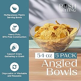 Posh Setting - Gold Plastic Serving Bowls for Party - Angled, Disposable, Chip & Candy Bowls - 54 OZ, 5 Pack