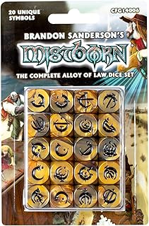 Mistborn Adventures - Mistborn Dice: The Complete Alloy of Law Set â€“ 20 Gold Colored Polyhedral 6 Sides Includes 20 dice â€“D6