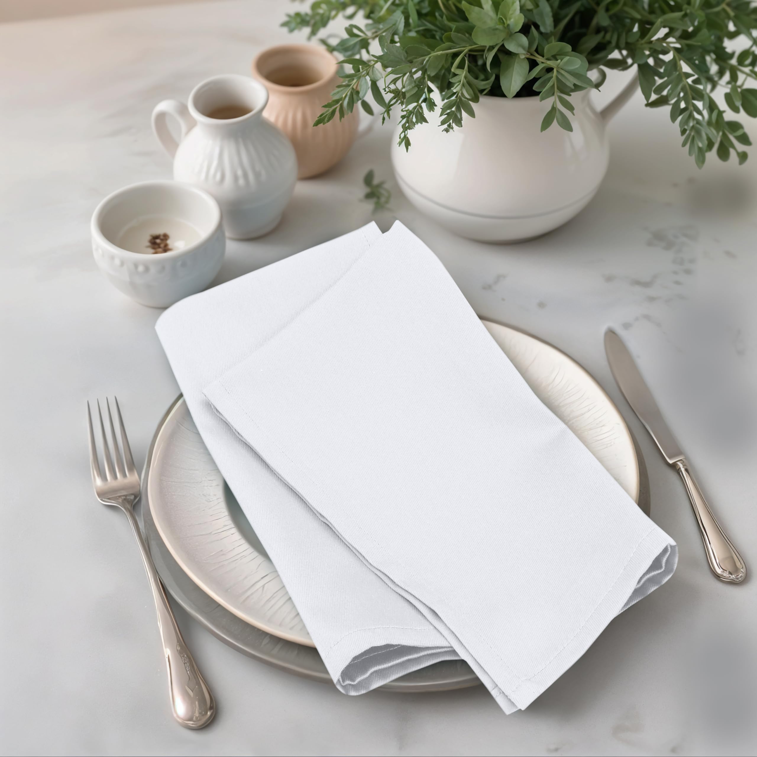 Zoyer Set di 12 tovaglioli di stoffa, 45 x 45 cm, in cotone, lavabili, morbidi e resistenti, per feste, matrimoni, Natale, Ringraziamento e uso quotidiano, colore: bianco