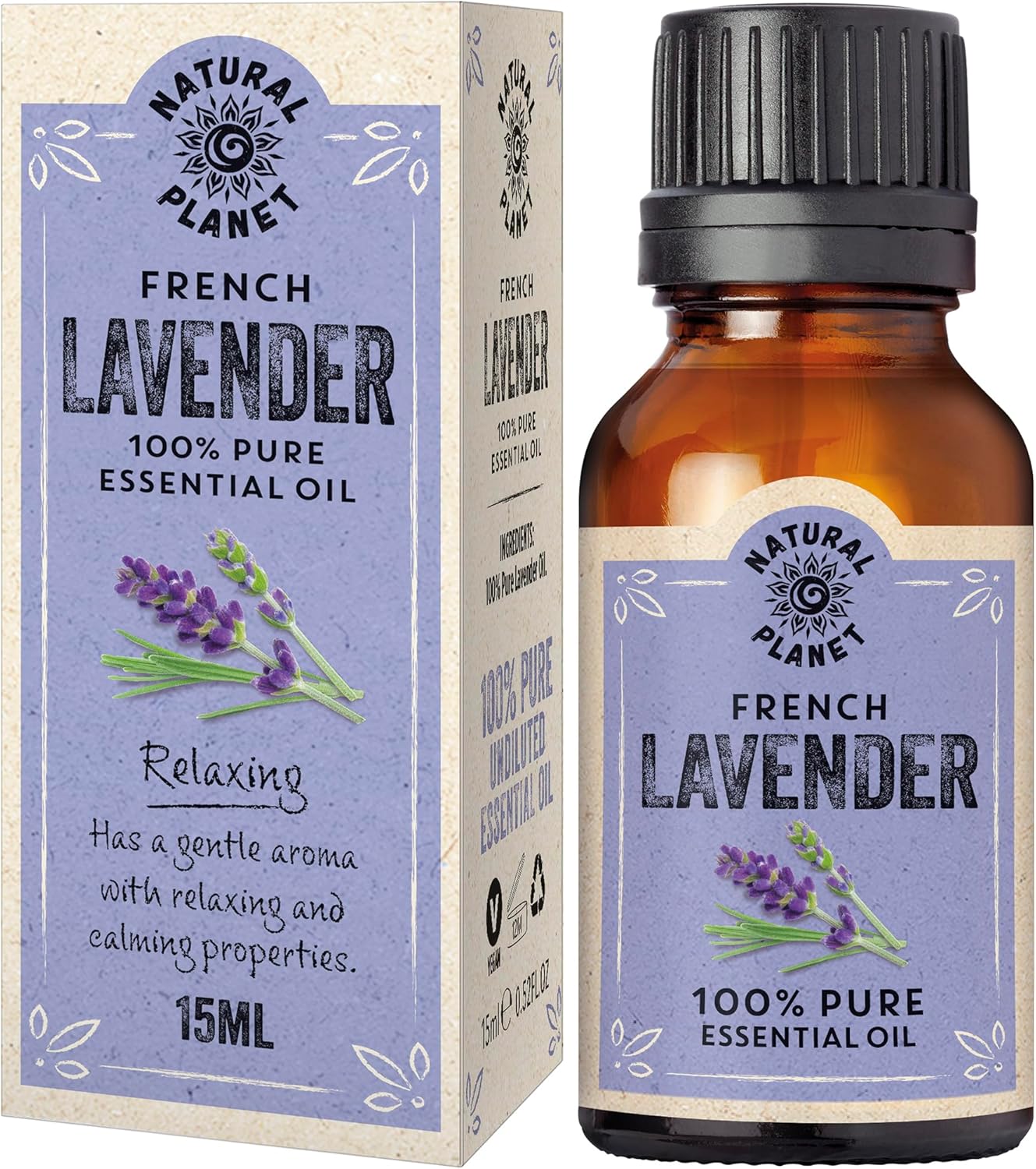 Natural Planet French Lavender Essential Oil 15ML Natural 100% Pure & Undilute for Bath, Massage,Therapeutic Grade Cruelty Free