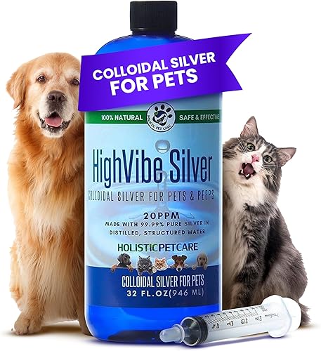 HighVibe Silver -Plata coloidal para mascotas 32 oz-Perros de plata coloidales, gatos de plata coloidal