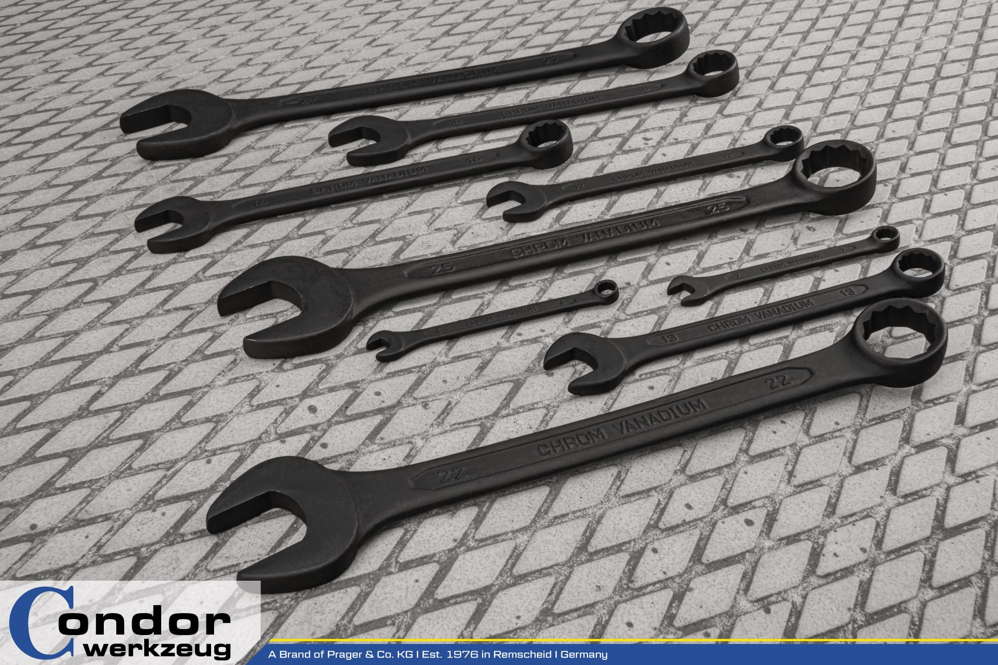 CONDOR Werkzeug 55025 | Juego de llaves combinadas | 25 piezas | 6-32 mm | acero cromo vanadio negro mate | Juego de llaves combinadas de carraca profesional para taller y bricolaje