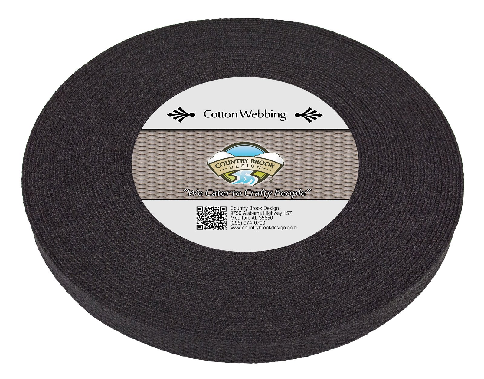 Country Brook Design - 5/8 Inch Black Heavy Cotton Webbing, 10 Yards
