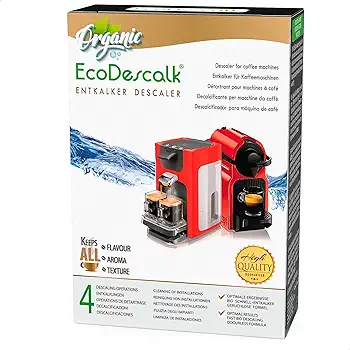 EcoDescalk Descalcificador Ecológico 4 Sobres Monodosis. Limpiador para Cafeteras 100% Natural. Descalcificador en Polvo para Máquinas de Café de Todas las Marcas. 4 Descalcificaciones.