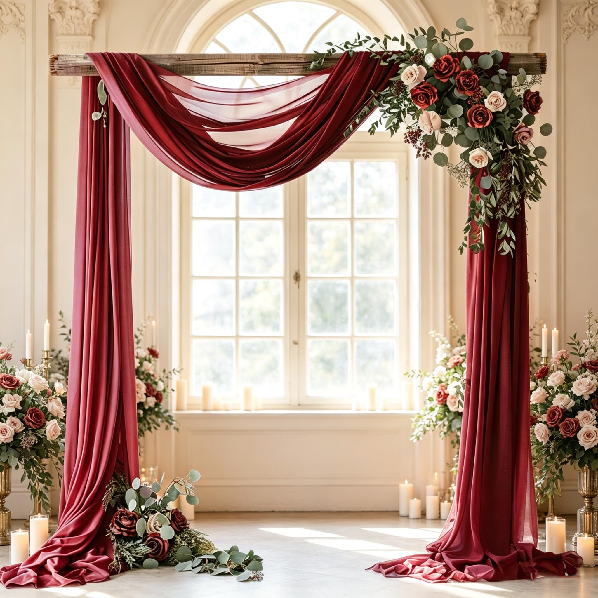 Wedding Arch Draping Fabric, 30"x 19.69Ft Chiffon Fabric Curtains Draping Fabric Drapery Wedding Arch Backdrop Drapes Curtains for Wedding Archway Ceremony Ceiling Arbor Decorations (Burgundy)