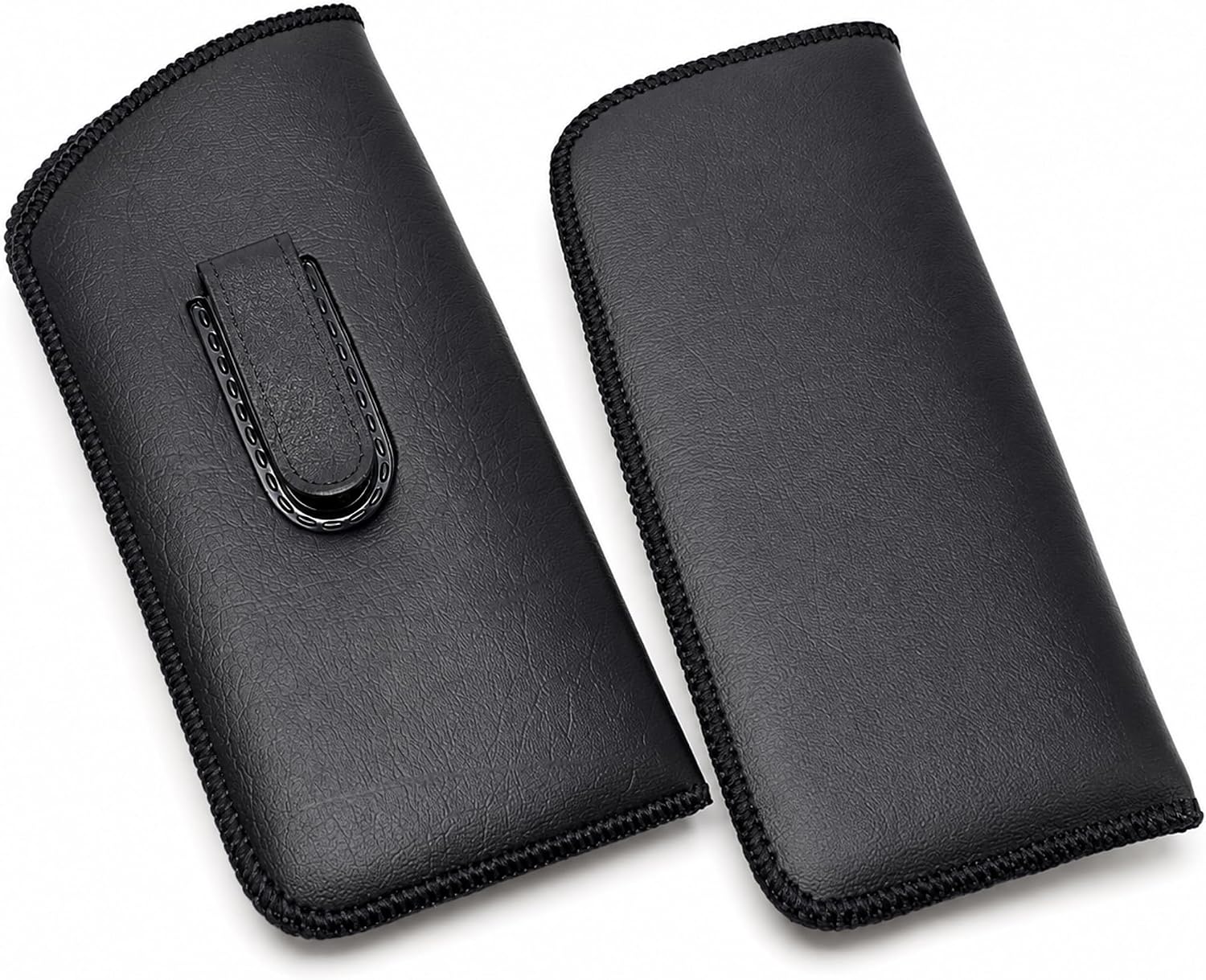 Hilco Soft Eyeglass Case, 2 Pack - Black, Vinyl with Plastic Flex Clip