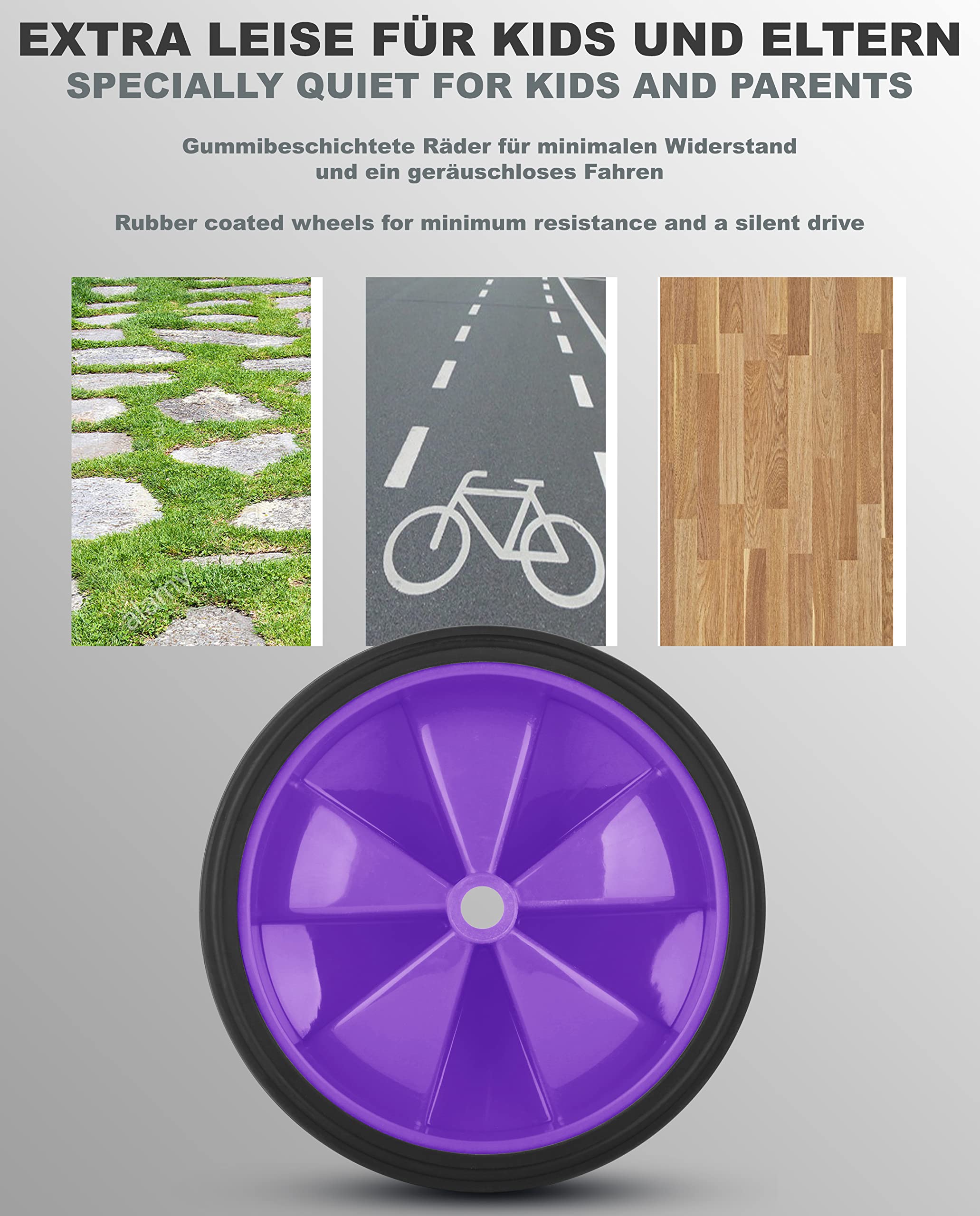 PROMETHEUS BICYCLES Rotelle bici bambino universali 12 14 16 18 pollici | Rotelle per bicicletta bambini | Ruote bici bambino - robusta struttura in acciaio con pneumatici in gomma (Viola)