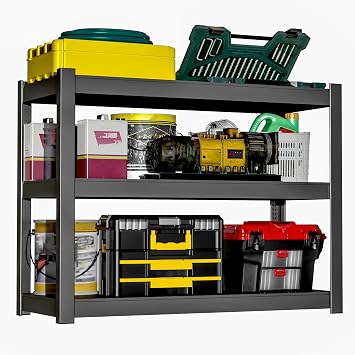 Metal Garage Storage Shelves Heavy Duty Shelving Unit 3 Tier Steel Adjustable Organizing Shelves 1500 LBS Capacity Industrial Shelving Ideal for Garage Tote Pantry Basement Outdoor, 36H*36W*16D
