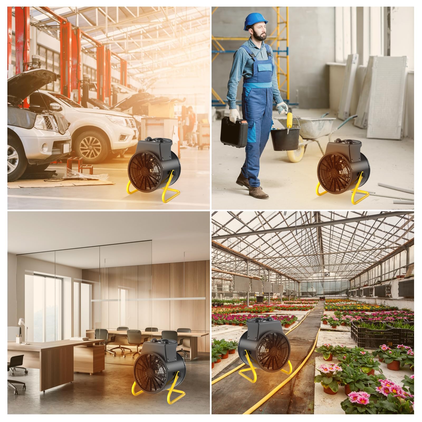 Elektro Heizlüfter 2000 Watt Heizstrahler mit Überhitzungsschutz | Tragbar, IP24, mit Thermostat, Industriequalität, Stahlgehäuse, Heizgerät für Garage, Baustelle, Werkstatt