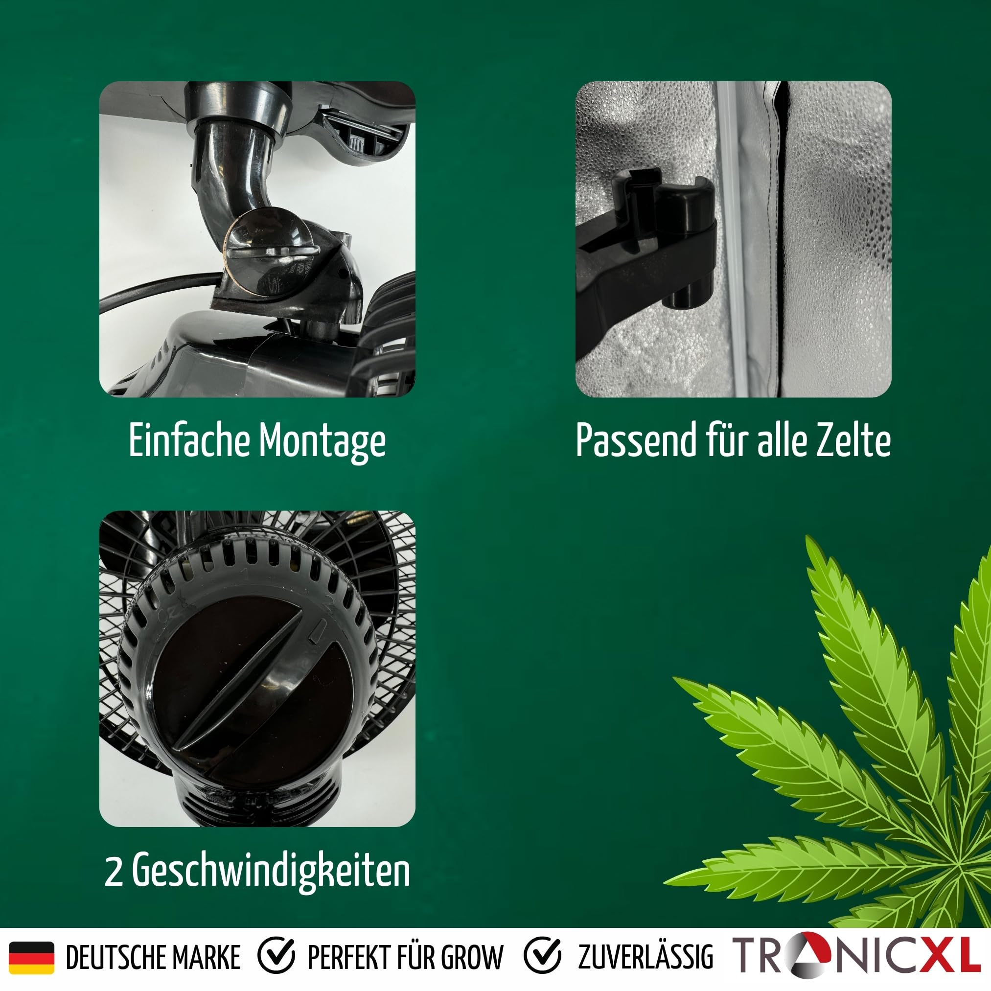 TronicXL Premium Oszillierender Grow Clip Ventilator oszillierend I Extra groß I kompatibel mit Growbox für Growboxen Belüftung Zuluft Abluft Umluft Grower Fan Lüfter