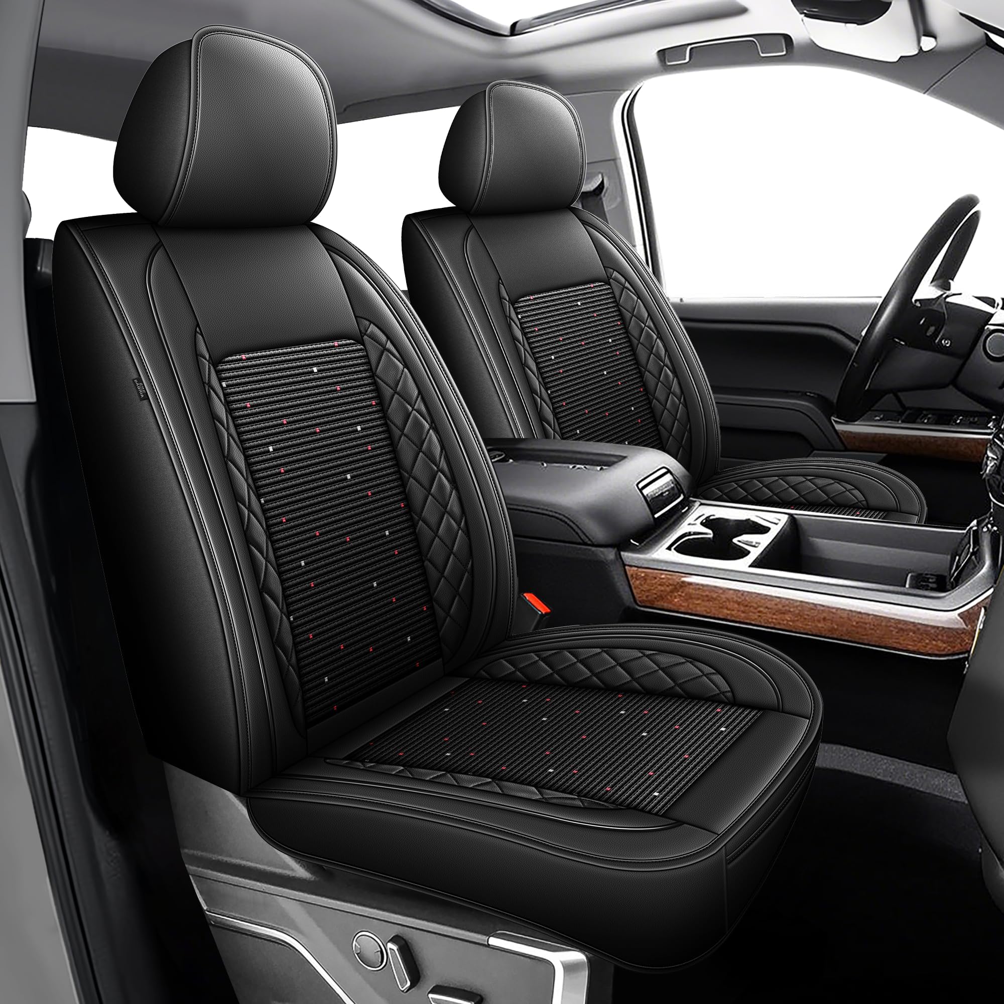 Seat Covers Fit for Chevrolet Chevy Silverado 2007-2025 2026 GMC Sierra 1500 2500HD 3500HD : Faux Leather Ice Silk Soft Car Seat Covers Airbag Compatible (2 PCS Front, Black)