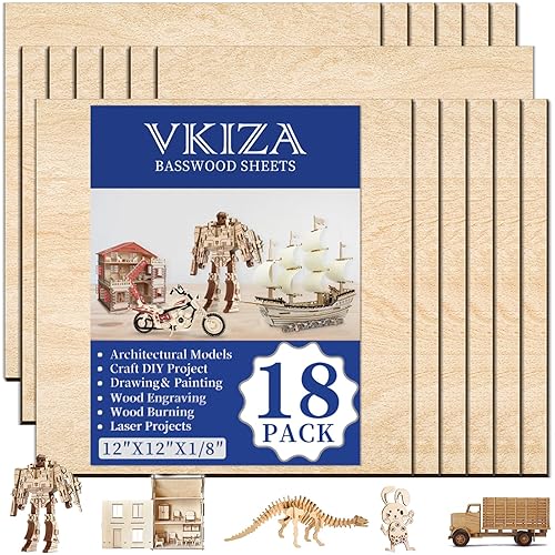 Paquete de 18 hojas de madera de balsa de 12 x 12 x 18 pulgadas para manualidades, madera sin acabar, tablero de madera de tilo perfecto para